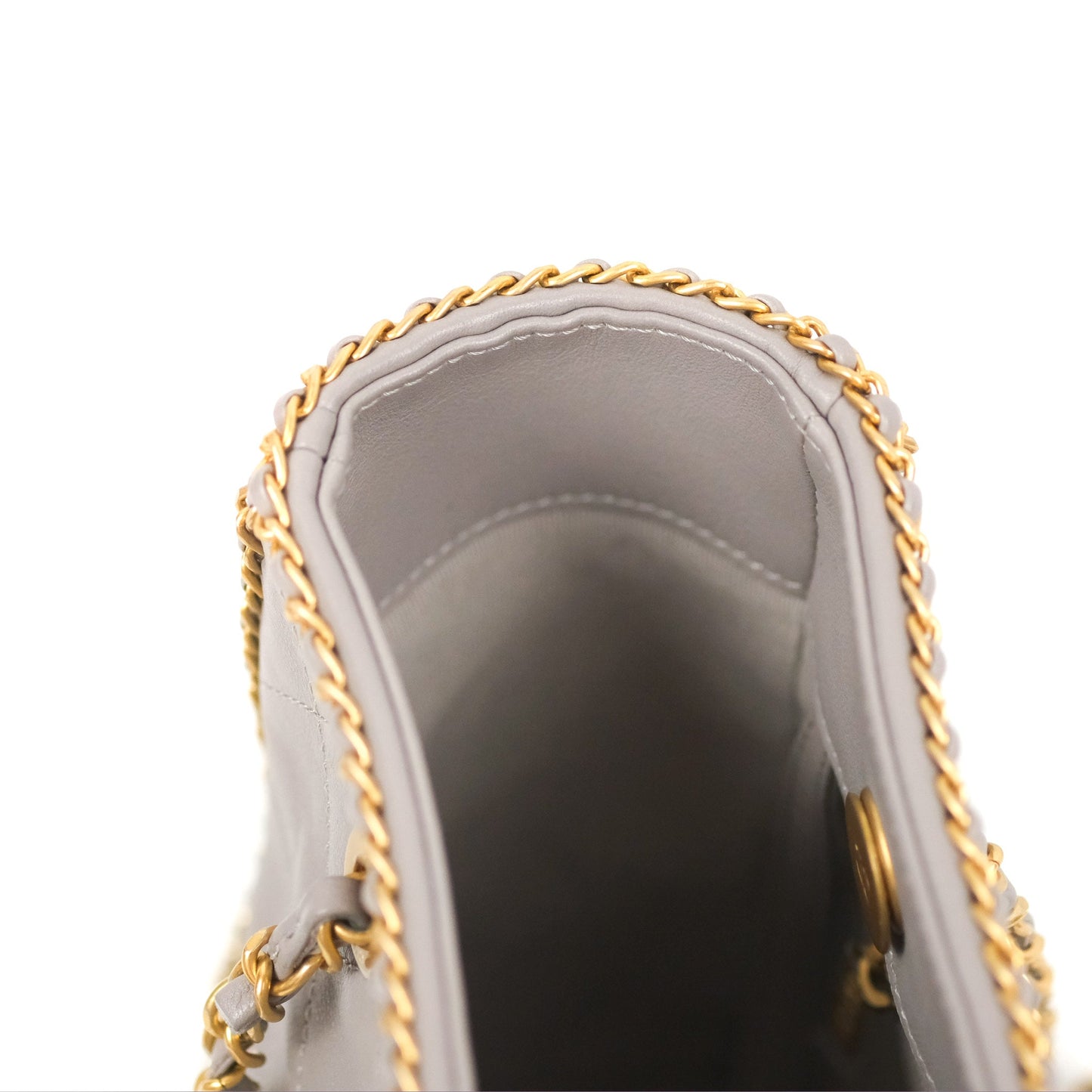 Chanel Small Chain Around Shopping Tote Grey Calfskin Aged Gold Hardware