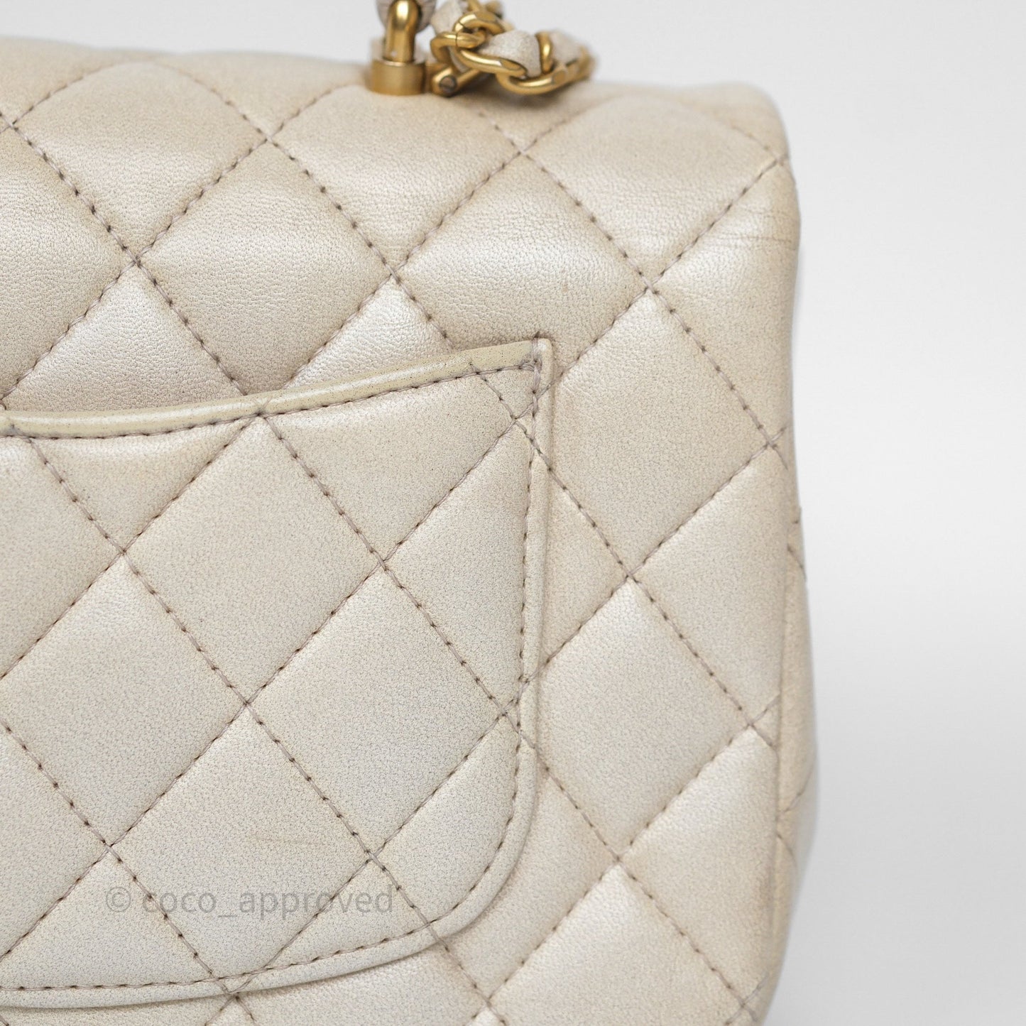 Chanel Top Handle Mini Rectangular Flap Pearly Beige Oat Lambskin Aged Gold Hardware