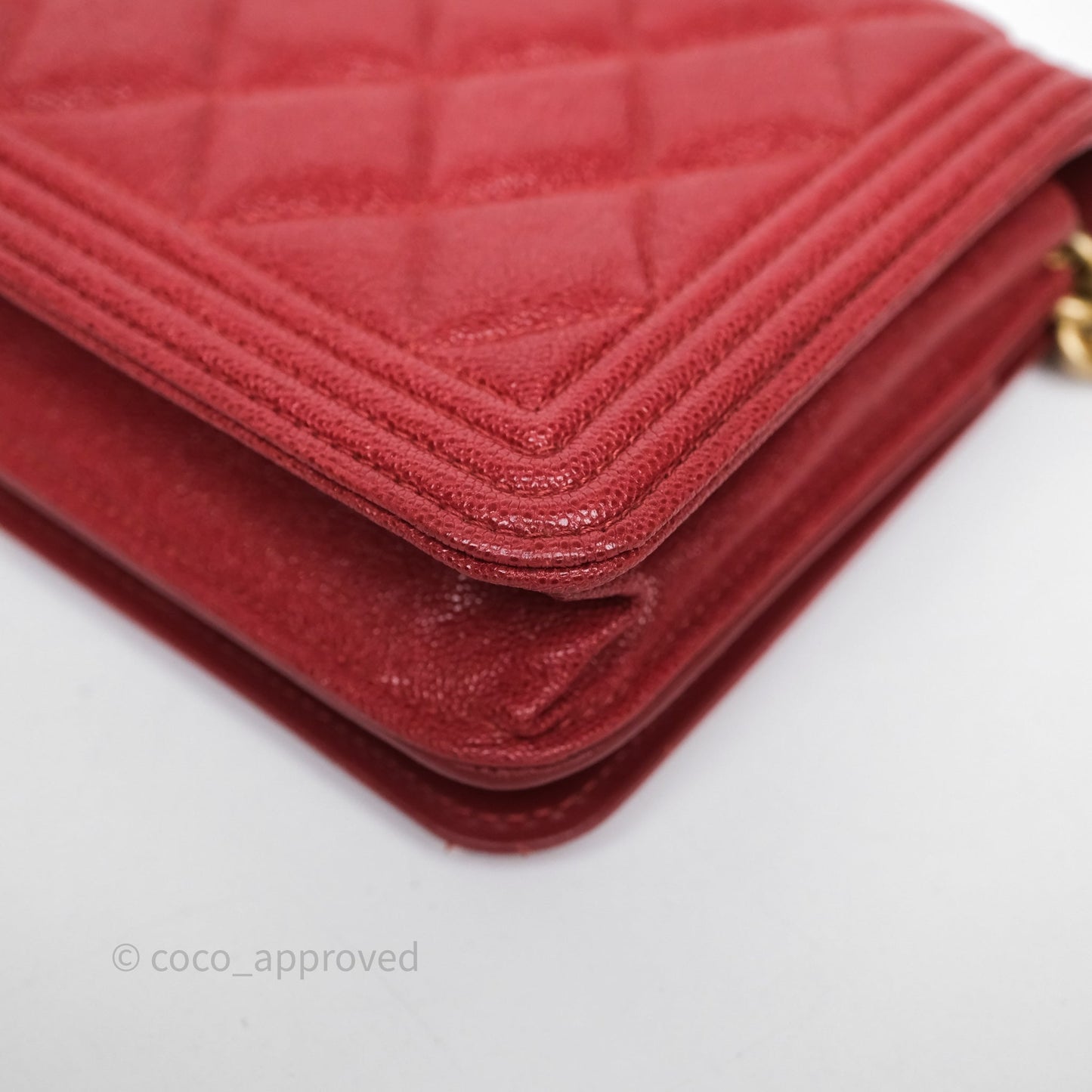 Chanel Boy Wallet on Chain WOC Red Caviar Aged Gold Hardware