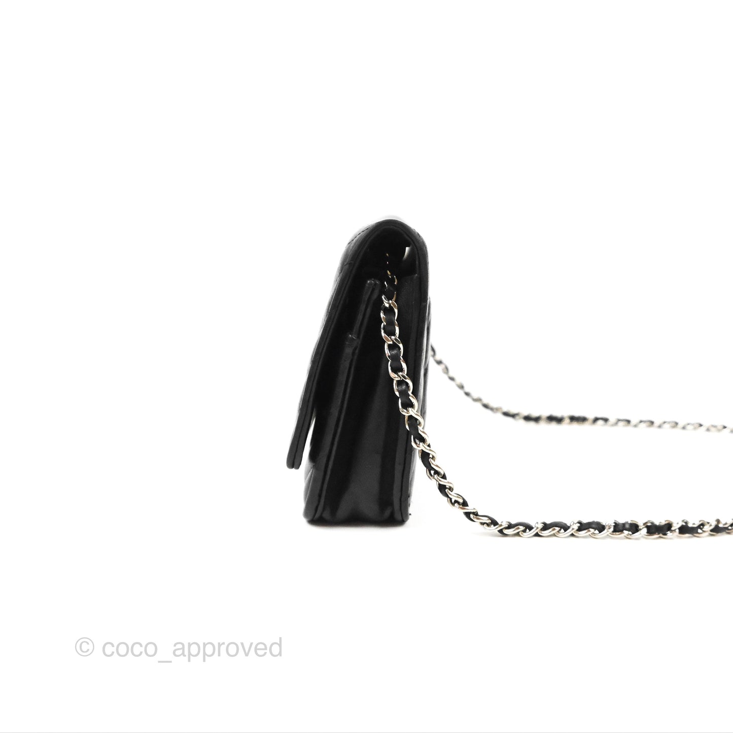 Chanel Classic Chevron Wallet on Chain WOC Black Lambskin Silver Hardware