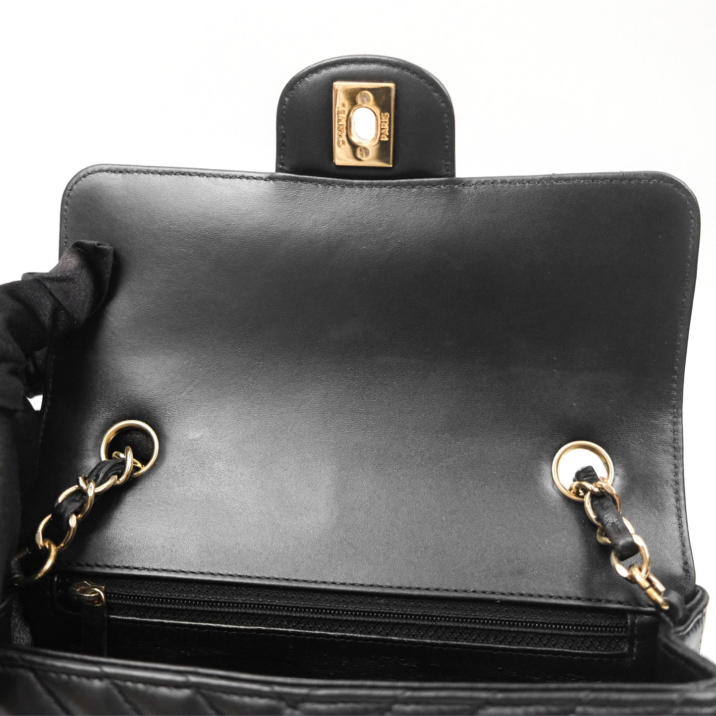 Chanel Mini Rectangular Flap Chevron Black Lambskin Gold Hardware