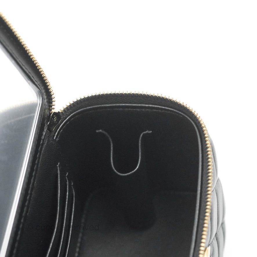 Chanel Vanity Rectangular with Top Handle Black Lambskin Aged Gold Hardware