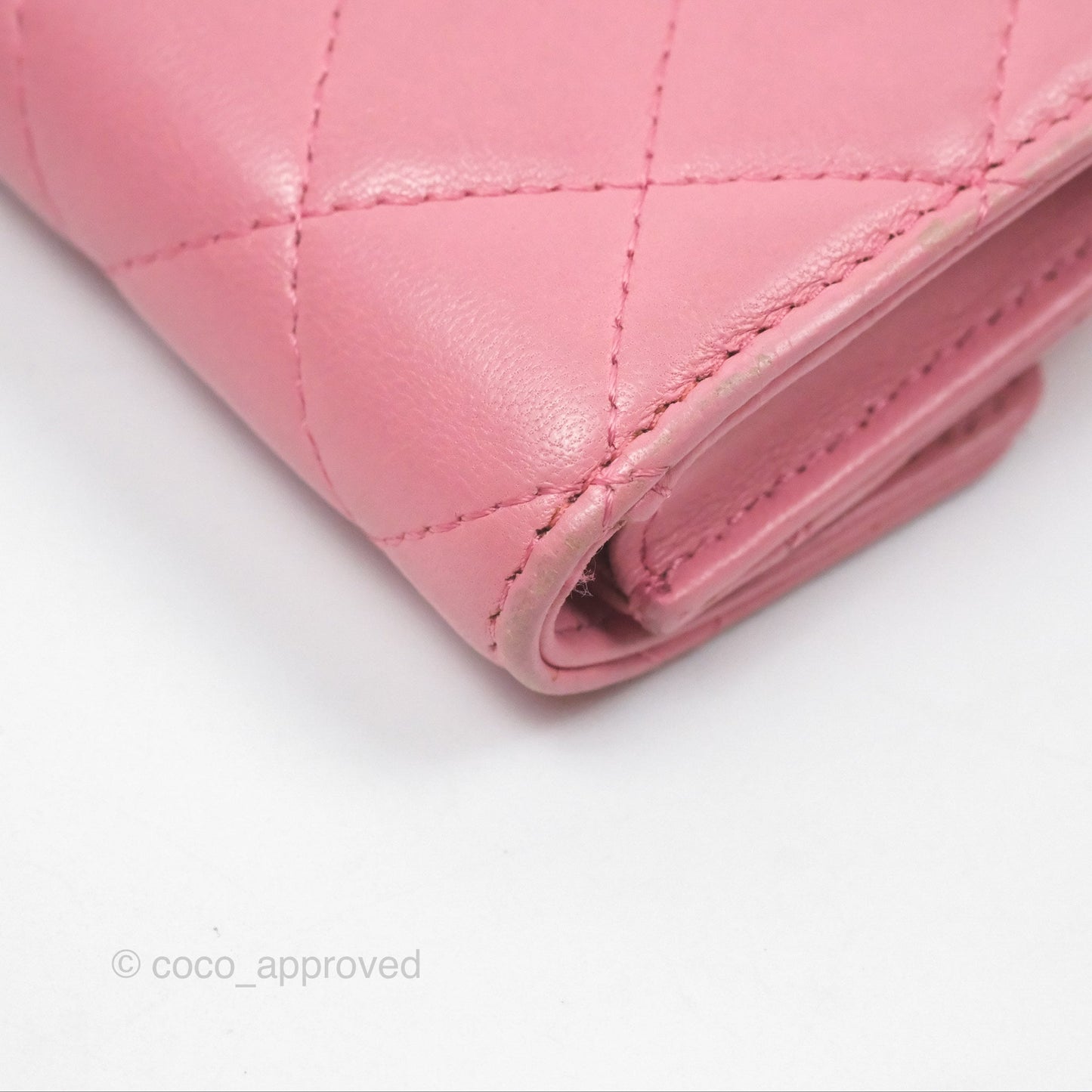 Chanel Quilted Flap Card Holder Pink Lambskin Silver Hardware