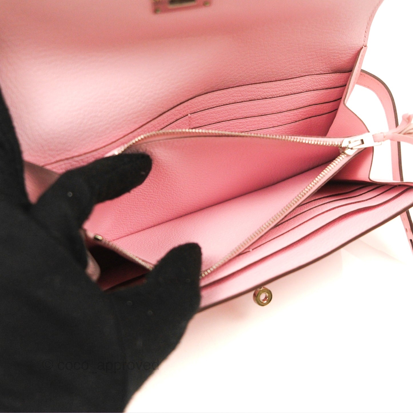 Hermès Ghillies Kelly Wallet Rose Sakura Swift Palladium Hardware