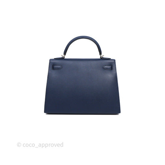 Hermes Kelly 32 Bleu Saphir 73 Epsom Palladium Hardware