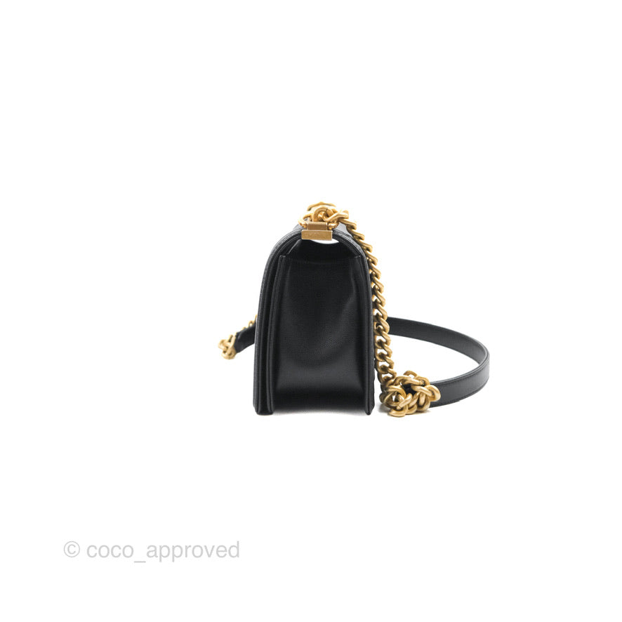 Chanel Quilted Medium Boy Black Caviar Aged Gold Hardware