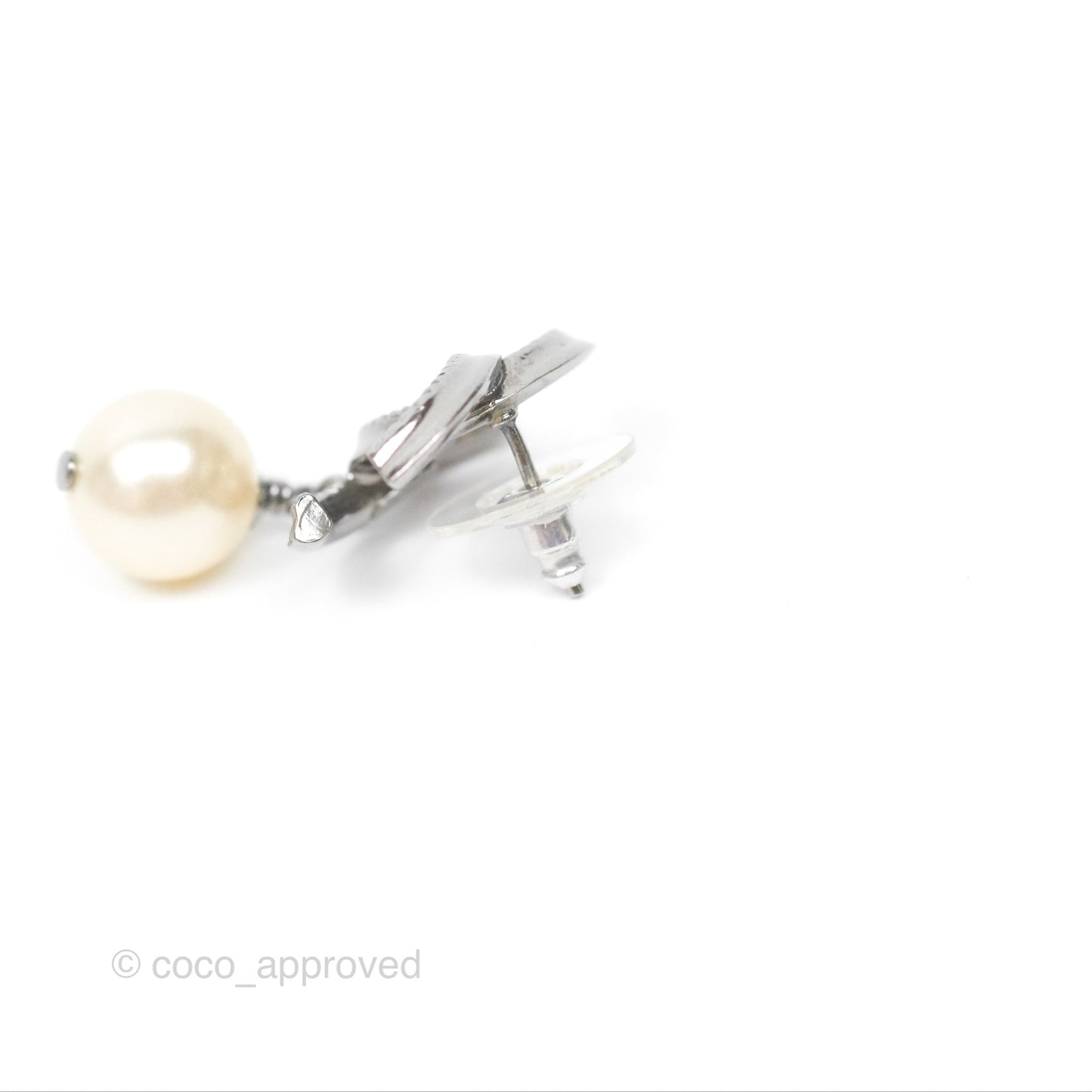 Chanel CC Pearl Drop Earrings Gun Metal 11A