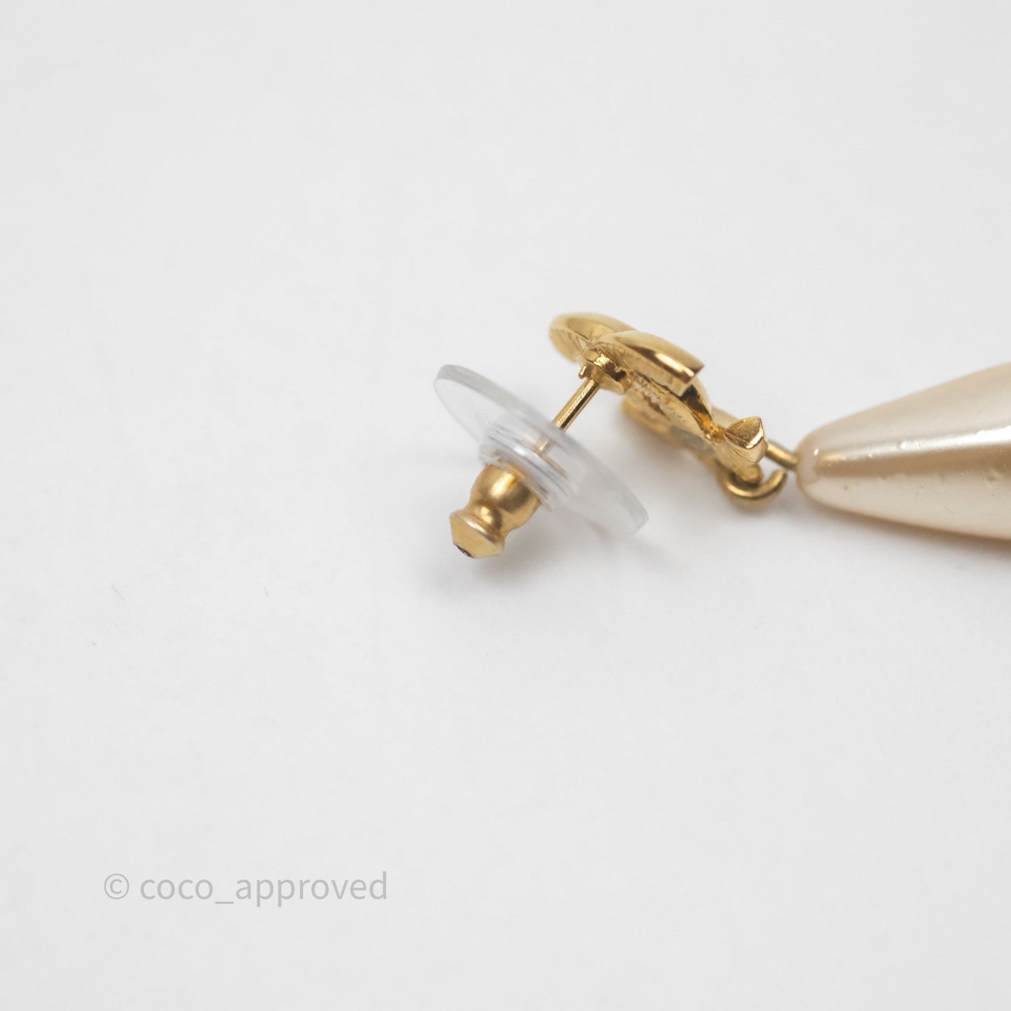Chanel CC Drop Pearl Earrings Gold Tone 20A
