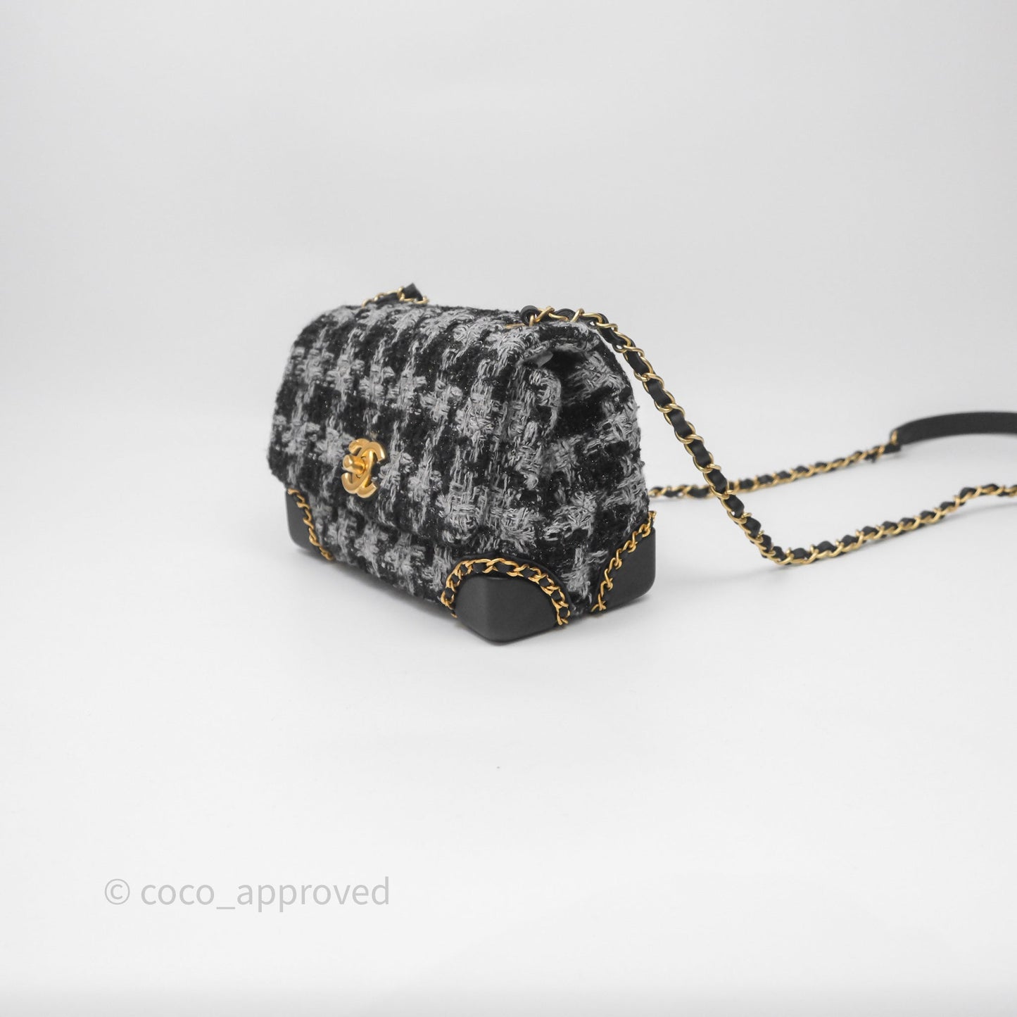 Chanel Mini Flag Bag Black & Grey Tweed Aged Gold Hardware