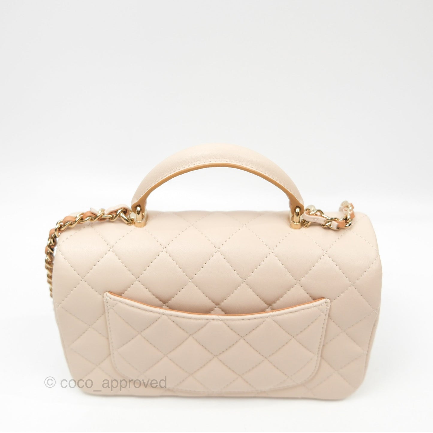 Chanel Top Handle Mini Rectangular Flap Bag Ecru/Beige Lambskin Gold Hardware 23P
