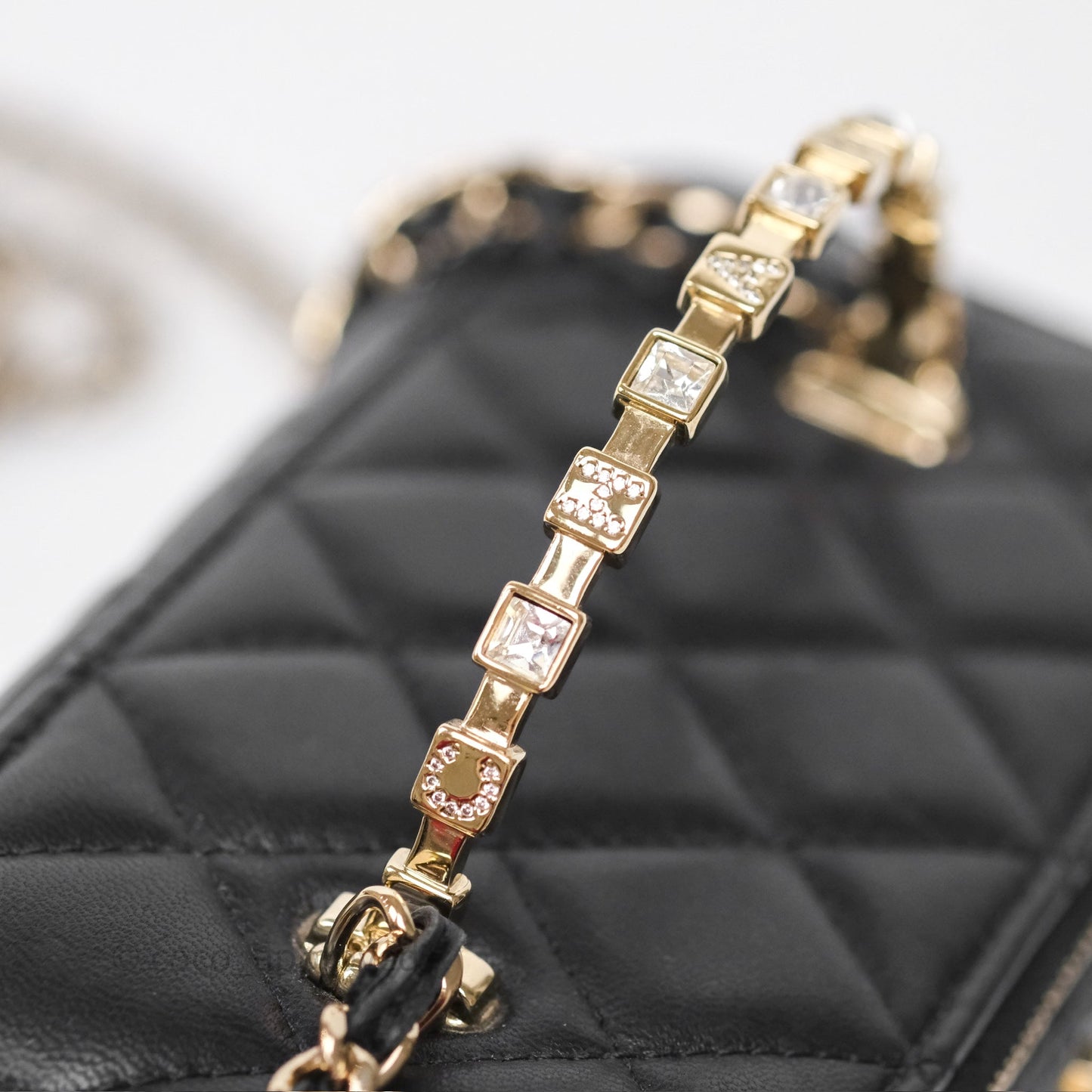 Chanel Crystals Top Handle Vanity Rectangular Black Lambskin Gold Hardware