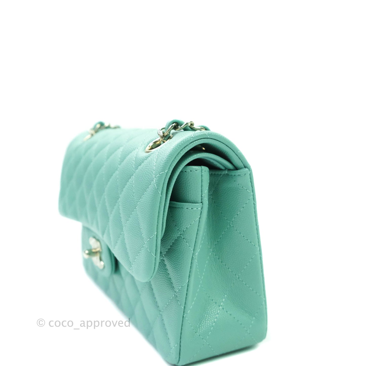 Chanel Classic Small S/M Flap Tiffany Blue Mint Caviar Gold Hardware 21S
