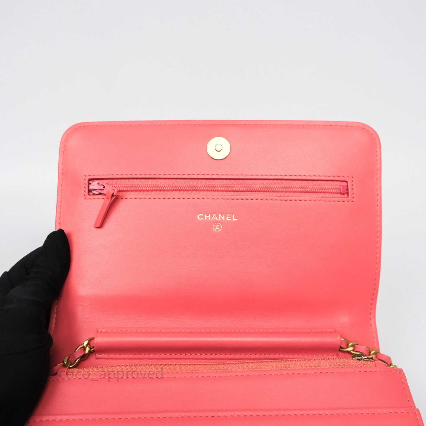 Chanel Boy Wallet on Chain WOC Quilted Dark Pink Caviar Aged Gold Hardware