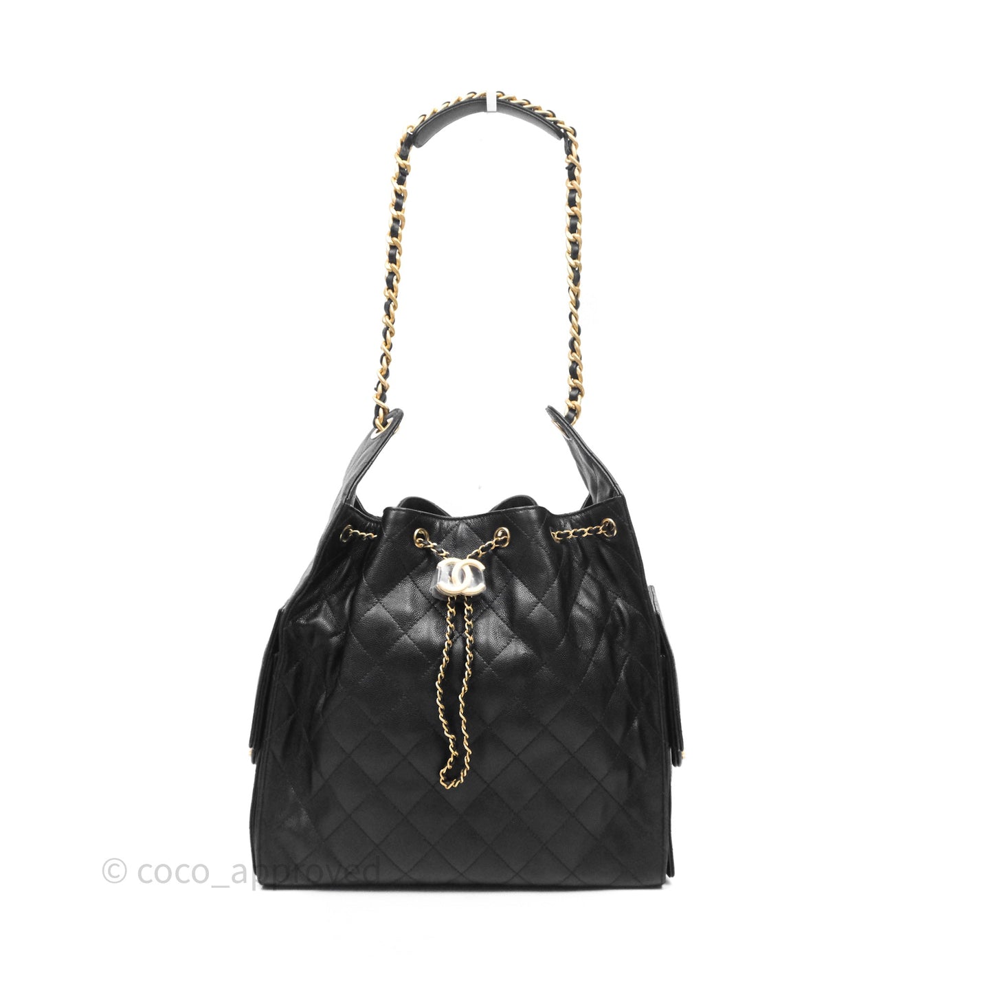 Chanel 25 Medium Black Caviar Aged Gold Hardware
