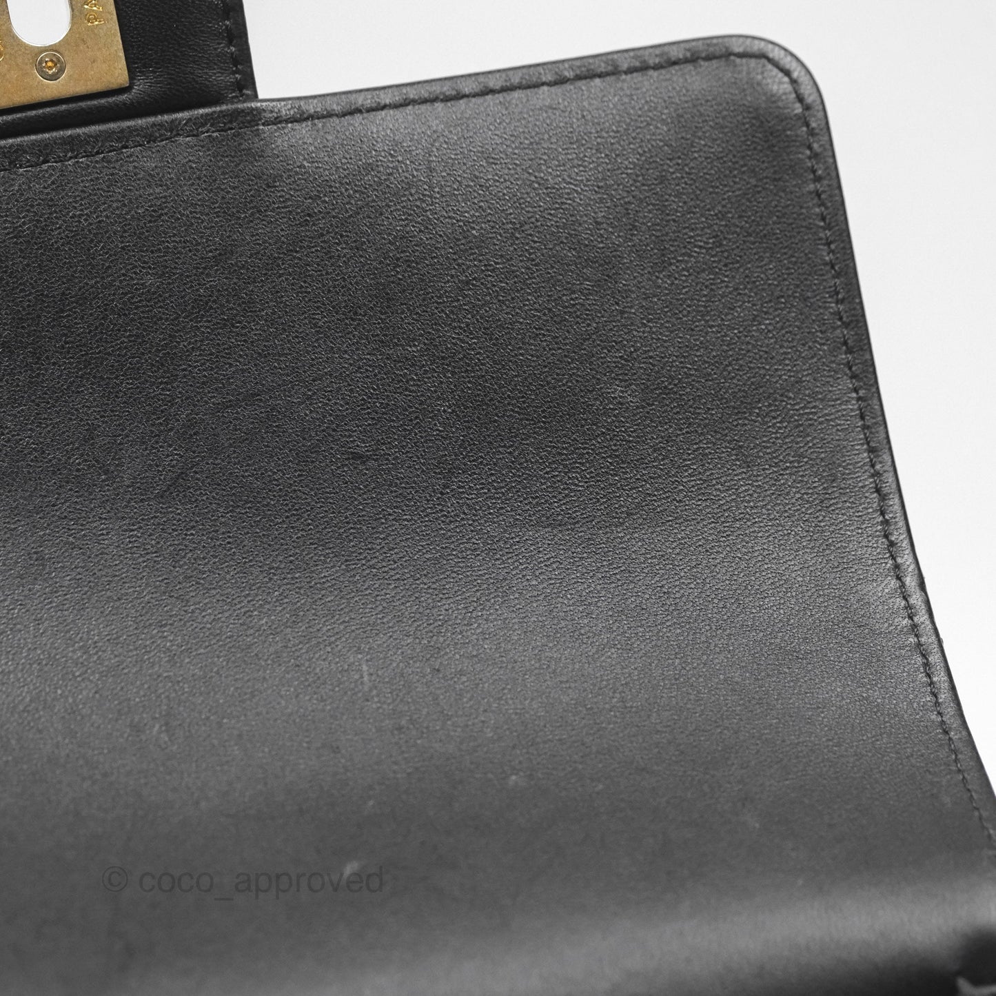 Chanel Flap Bag with Logo Enamel Chain Black Lambskin 22B