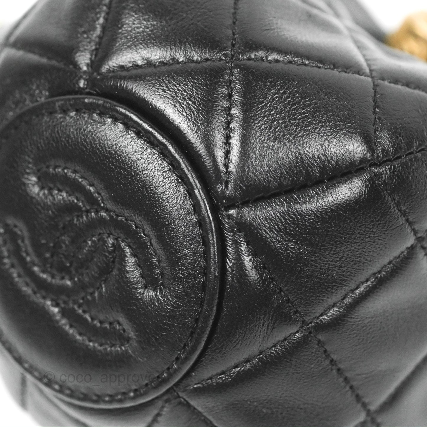 Chanel Mini Round Clutch with Chain Black Shiny Lambskin 23S