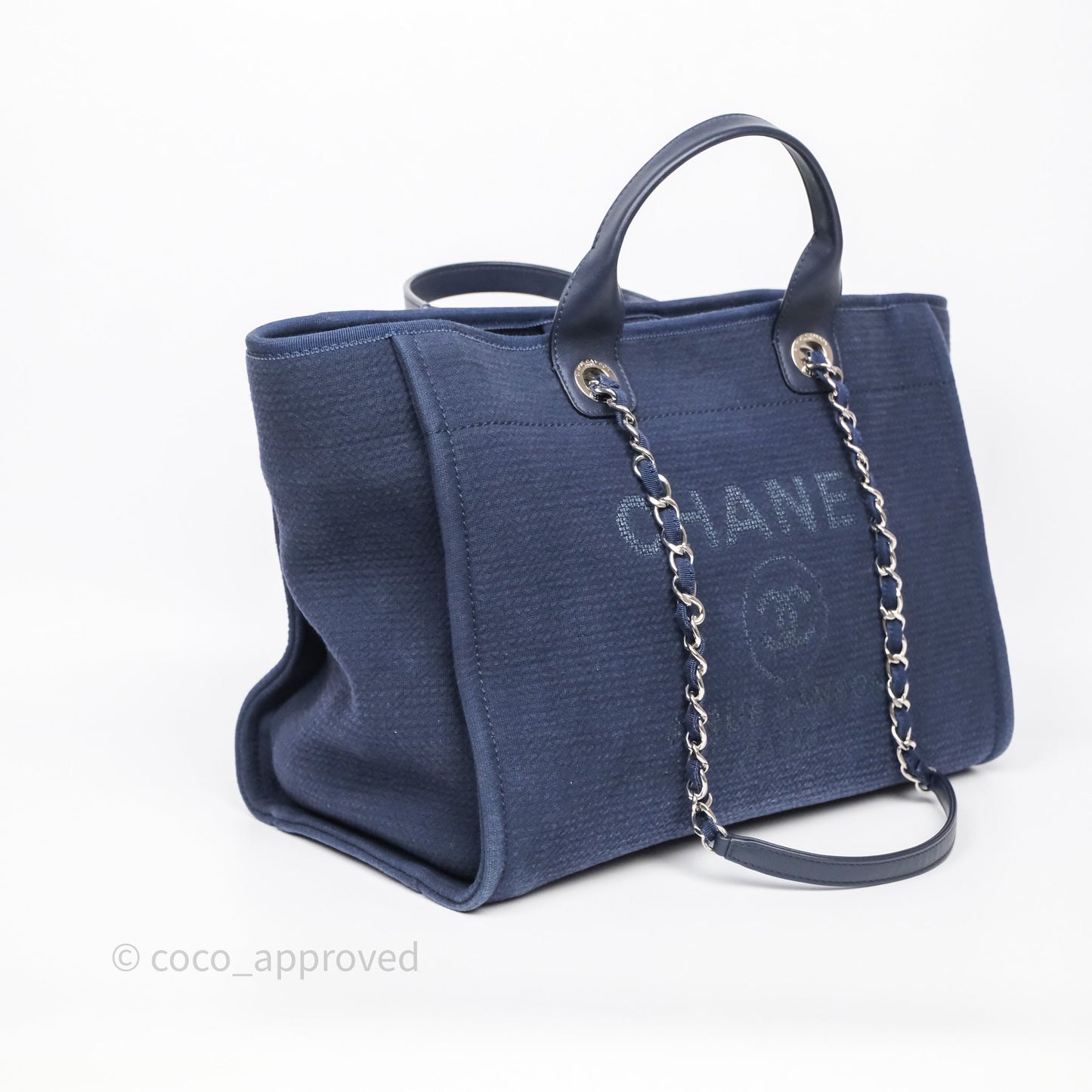 Chanel Large Deauville Navy Canvas Silver Hardware