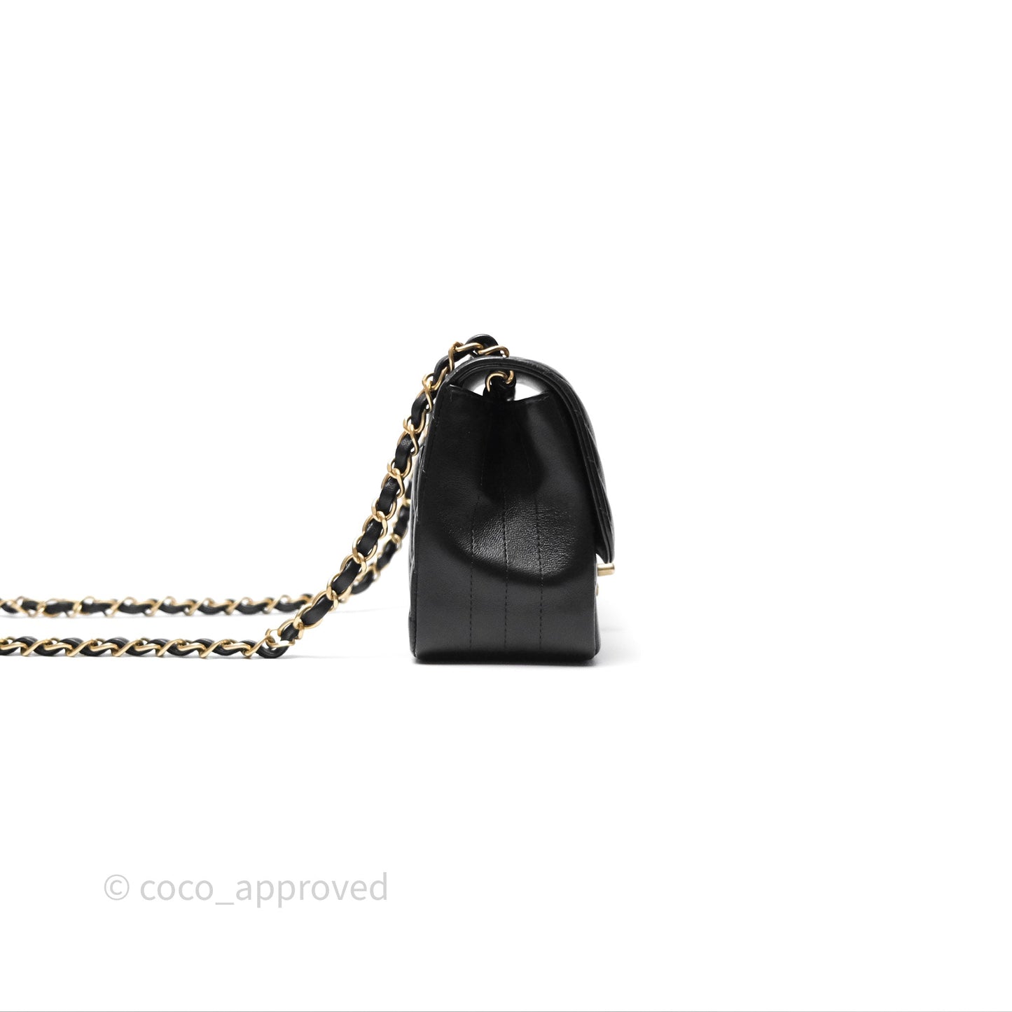 Chanel Mini Square Flap Chevron Black Lambskin Aged Gold Hardware