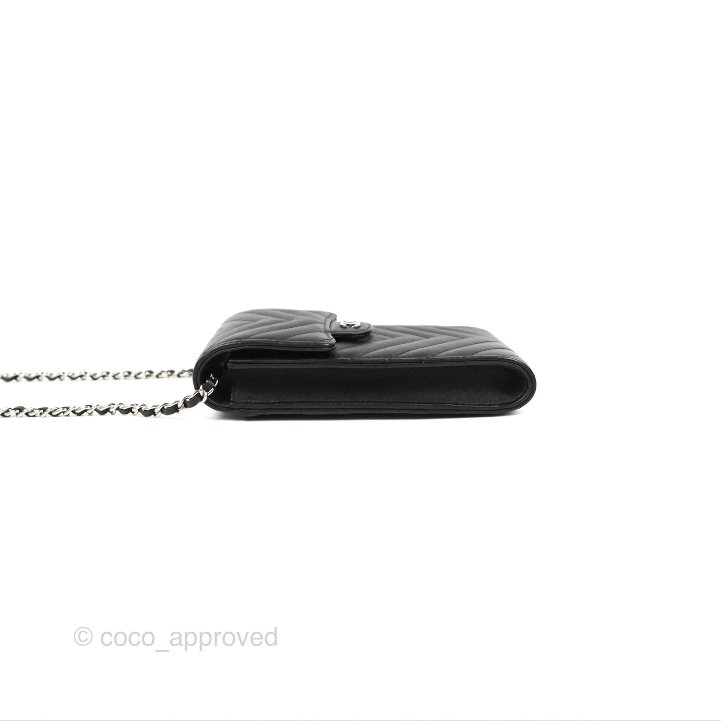 Chanel Classic Chevron Phone Holder Black Calfskin Silver Hardware