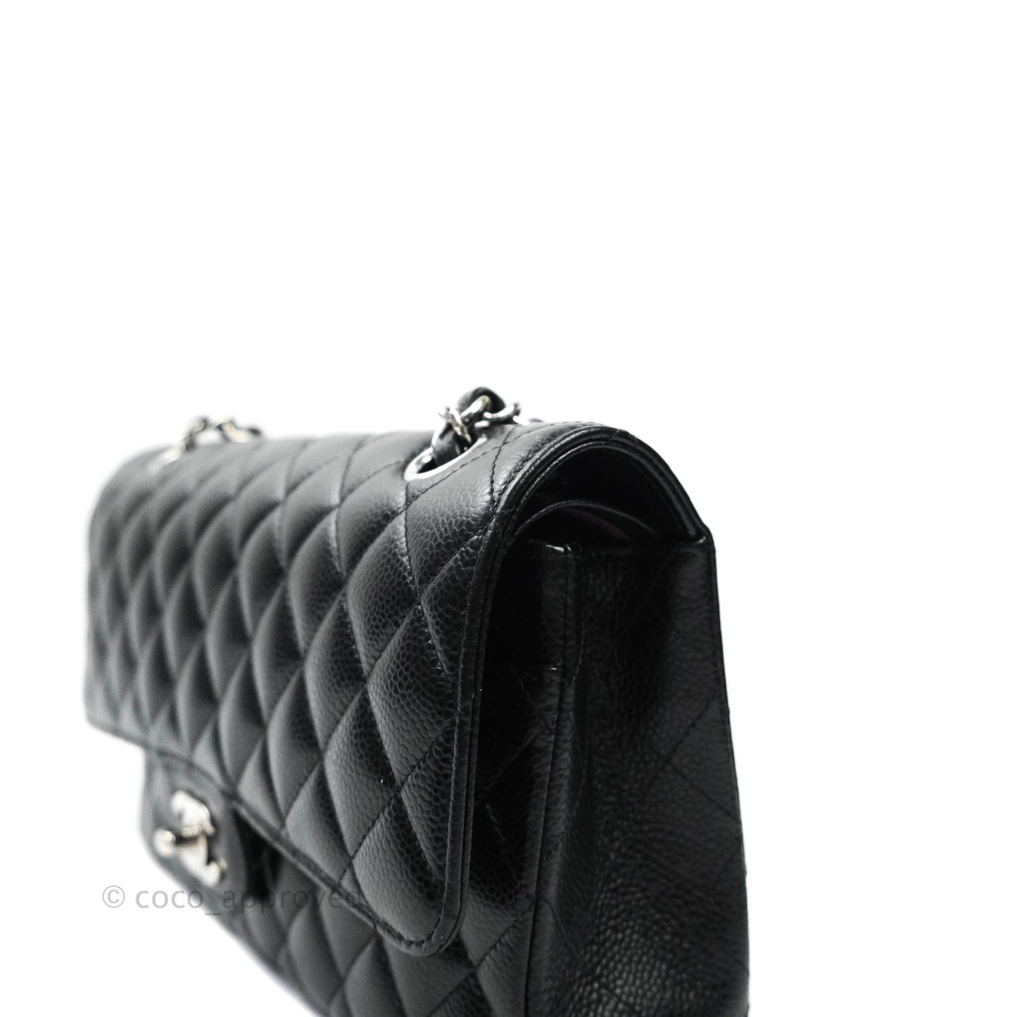 Chanel Classic M/L Medium Double Flap Bag Black Caviar Silver Hardware