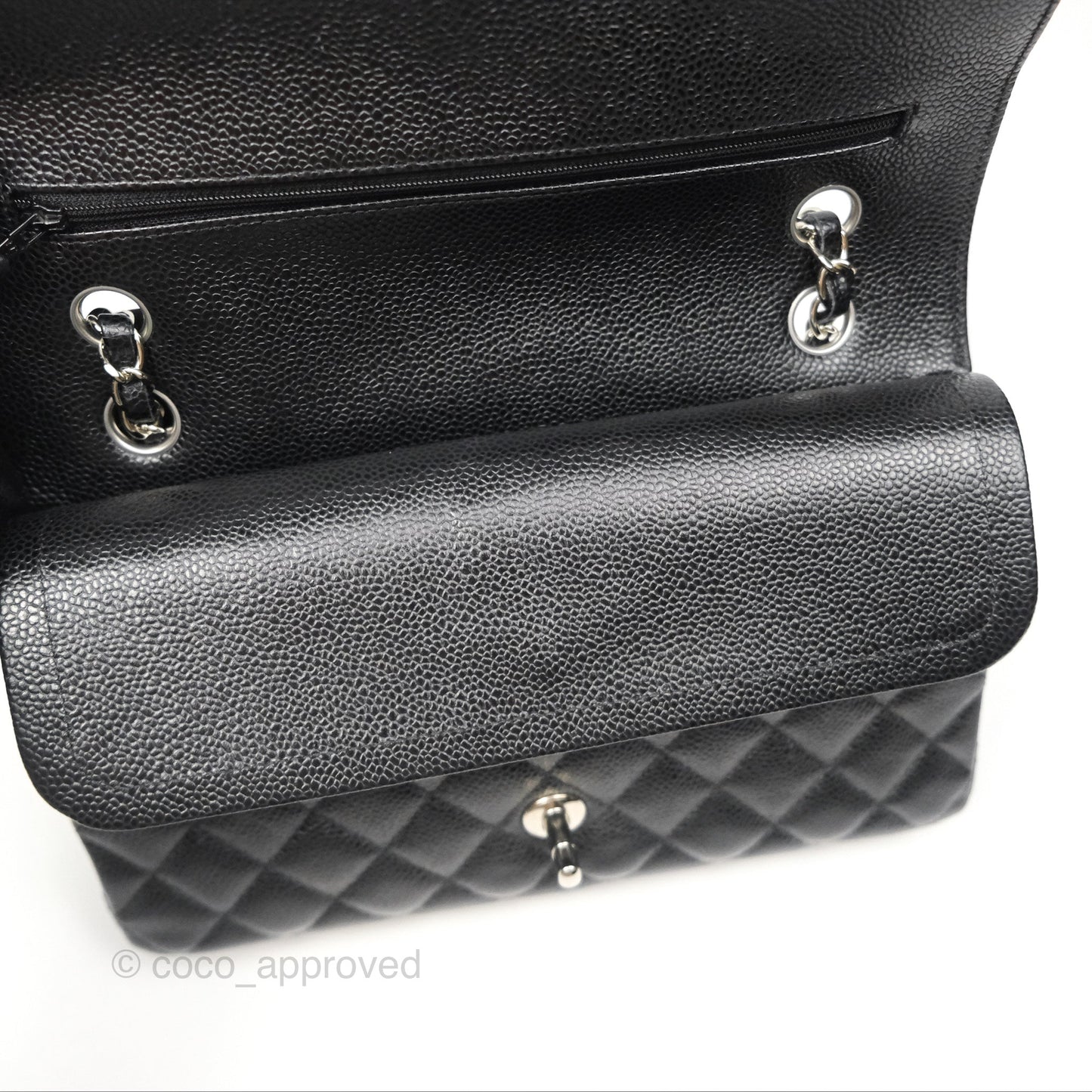 Chanel Classic M/L Medium Flap Quilted Black Caviar Silver Hardware