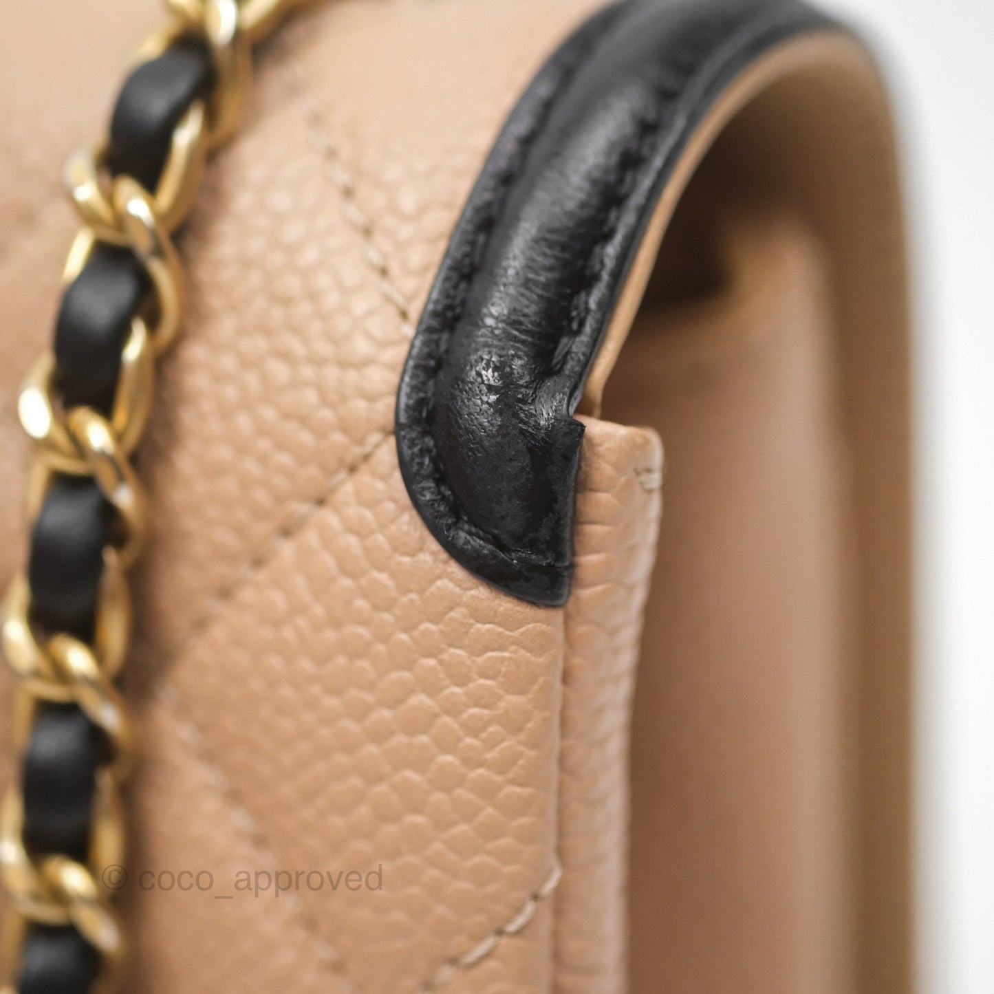 Chanel Small CC Filigree Flap Quilted Beige Black Caviar