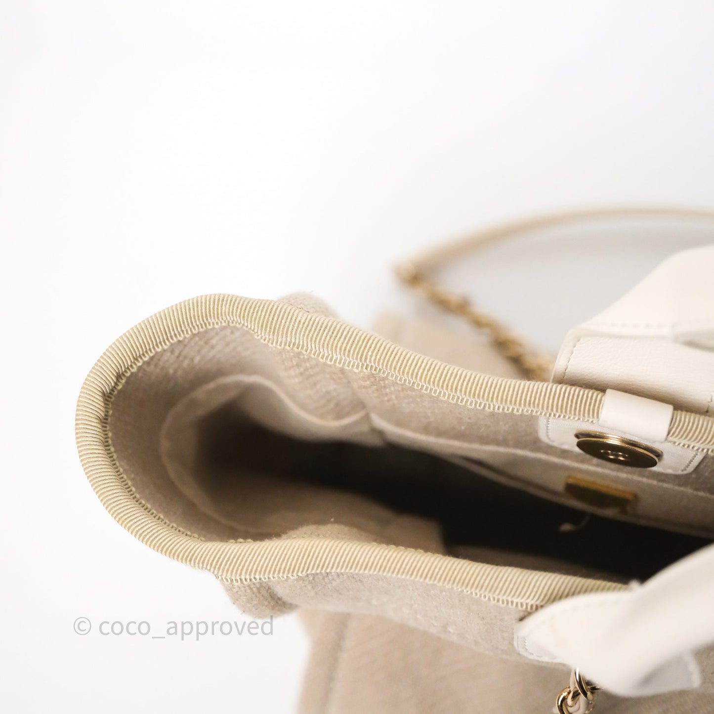 Chanel New Small Deauville Tote Beige Canvas Gold Hardware
