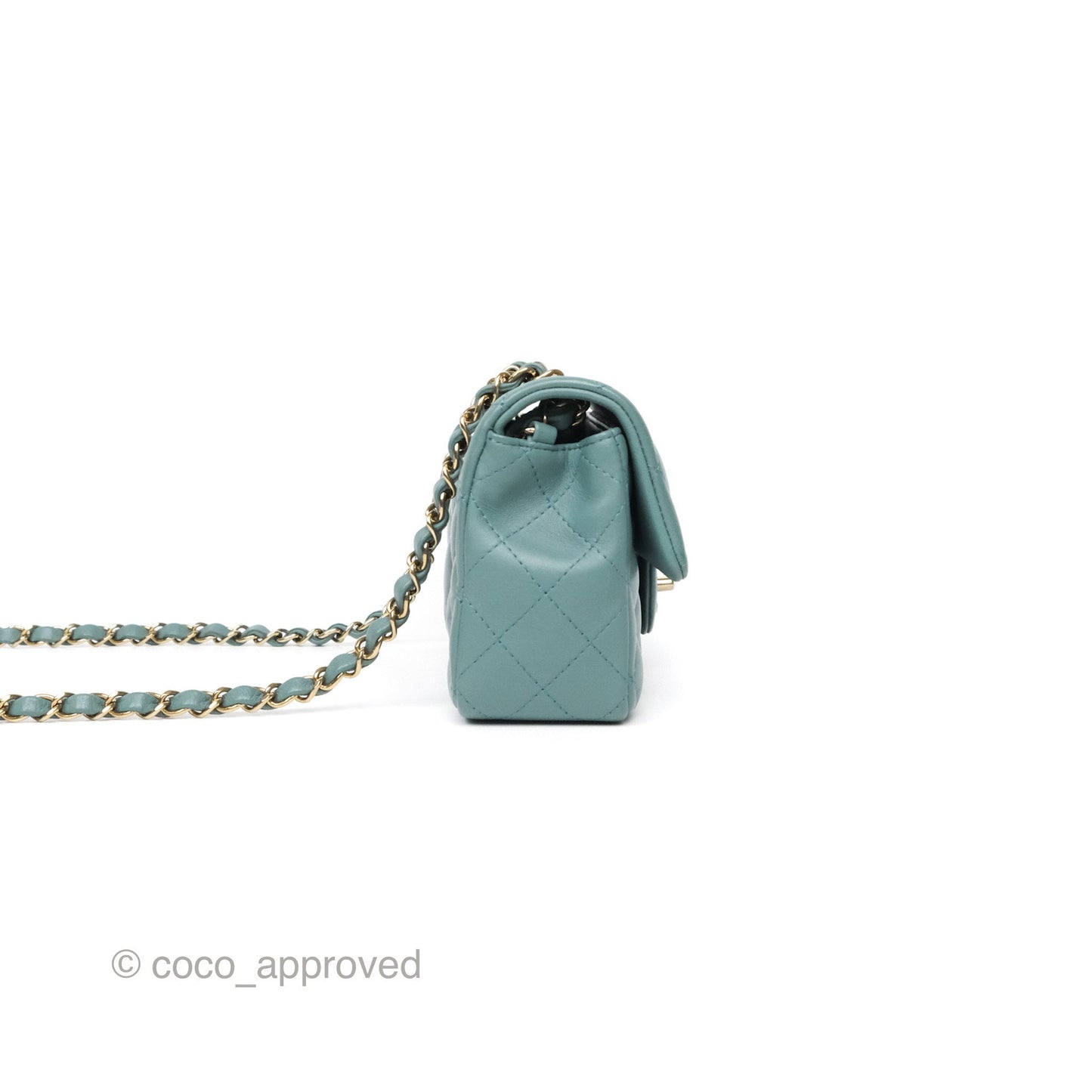 Chanel Quilted Mini Rectangular Flap Turquoise Blue Lambskin Gold Hardware