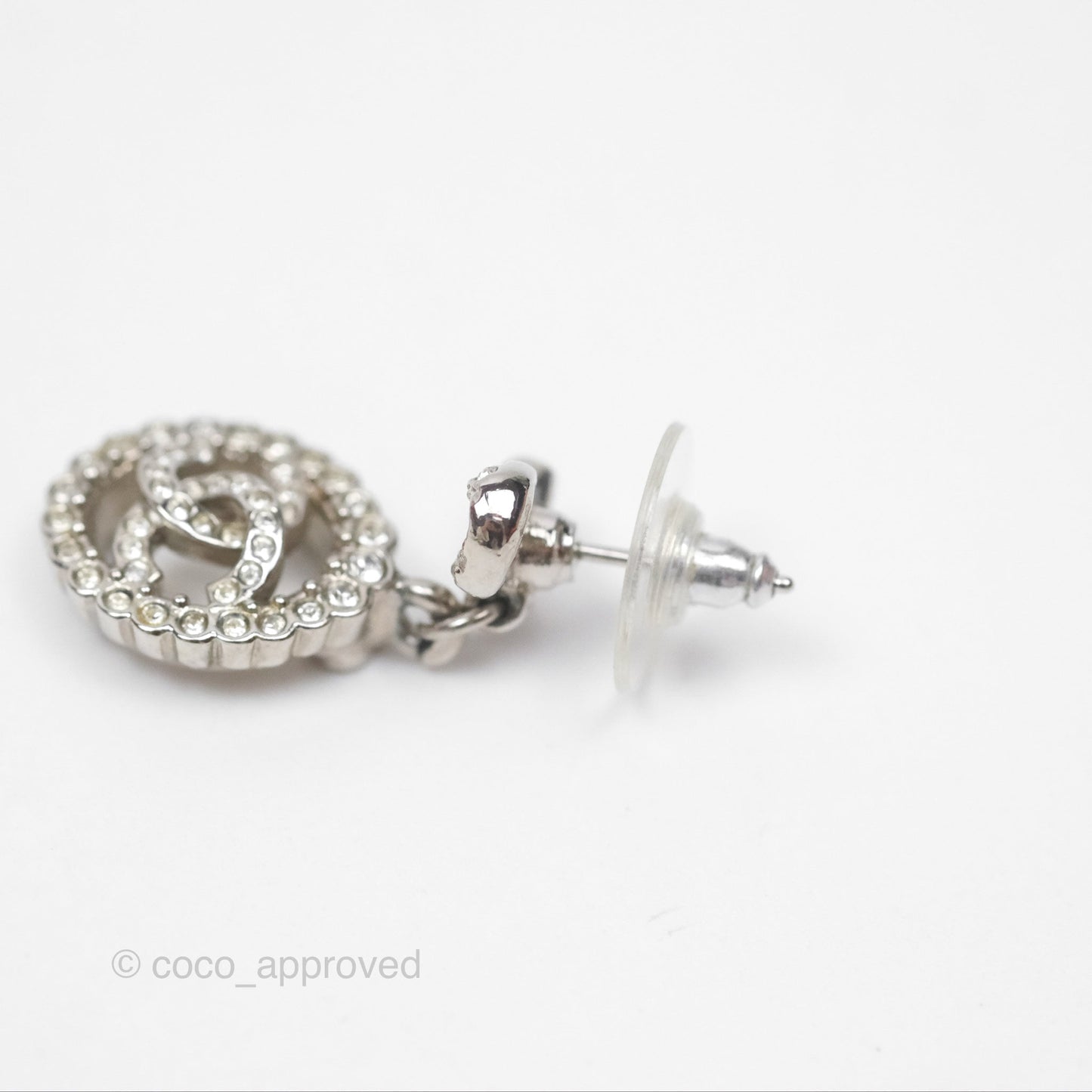 Chanel Crystal CC Bow Knot Drop Earrings Silver Tone 22B