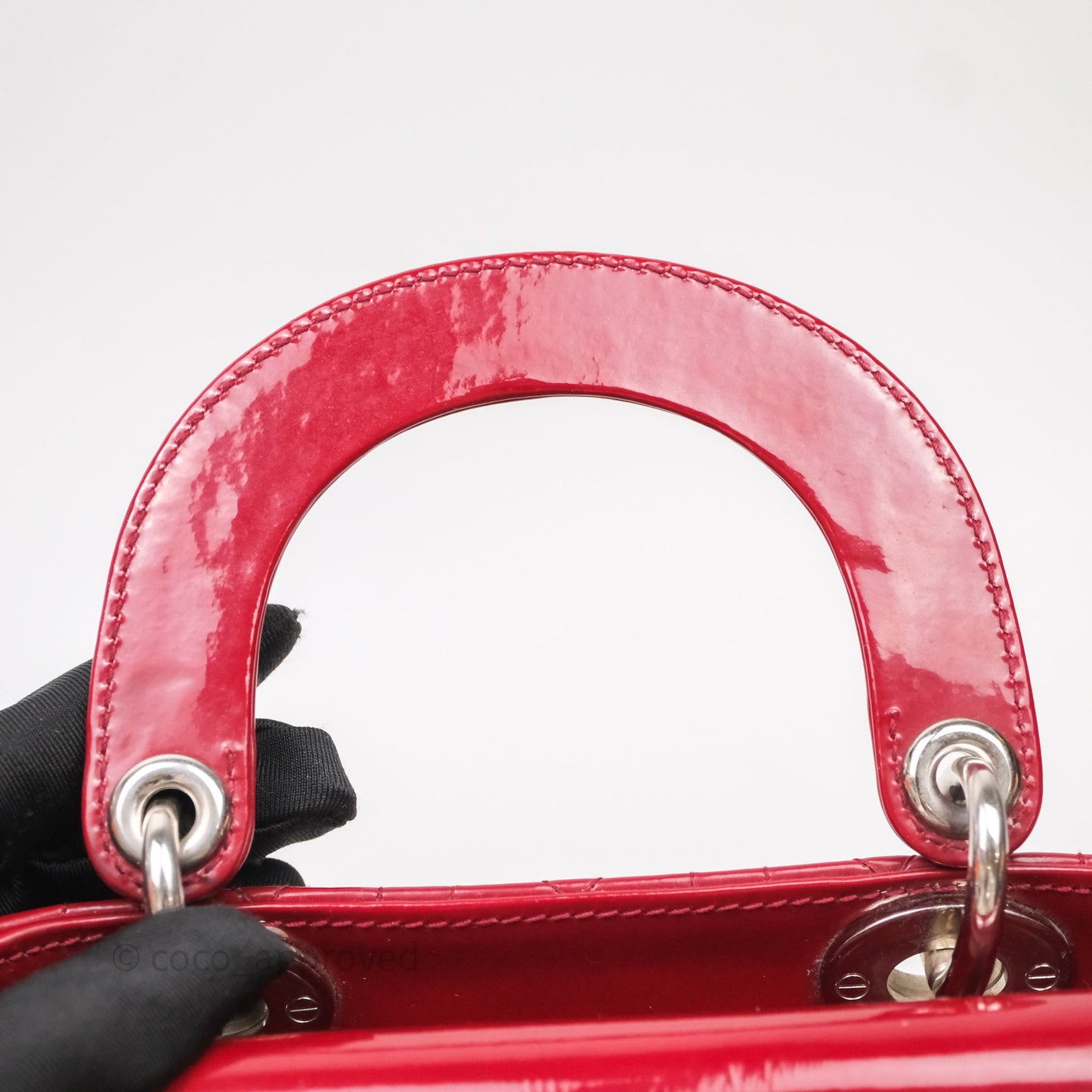 Christian Dior Mini Lady Dior Red Patent Cannage Silver Hardware