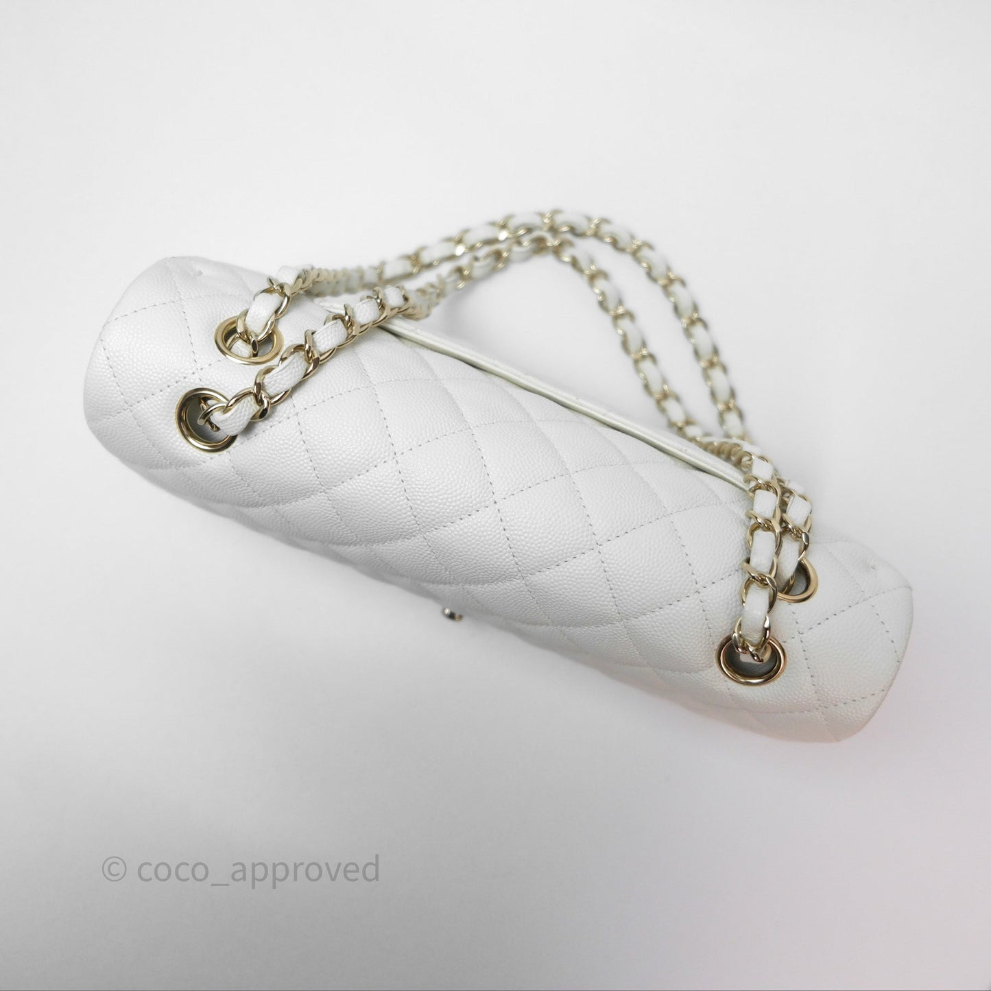 Chanel M/L Medium Classic Flap Quilted White Caviar Gold Hardware