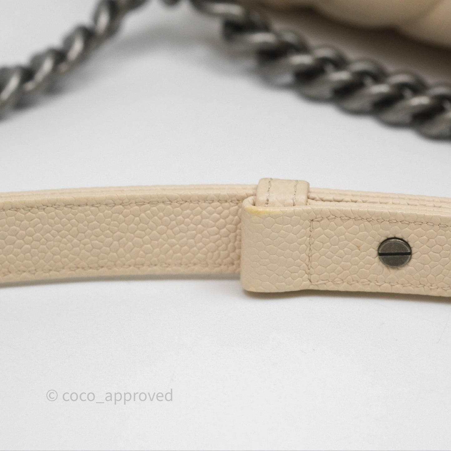 Chanel Medium Boy Chevron Beige Caviar Ruthenium Hardware