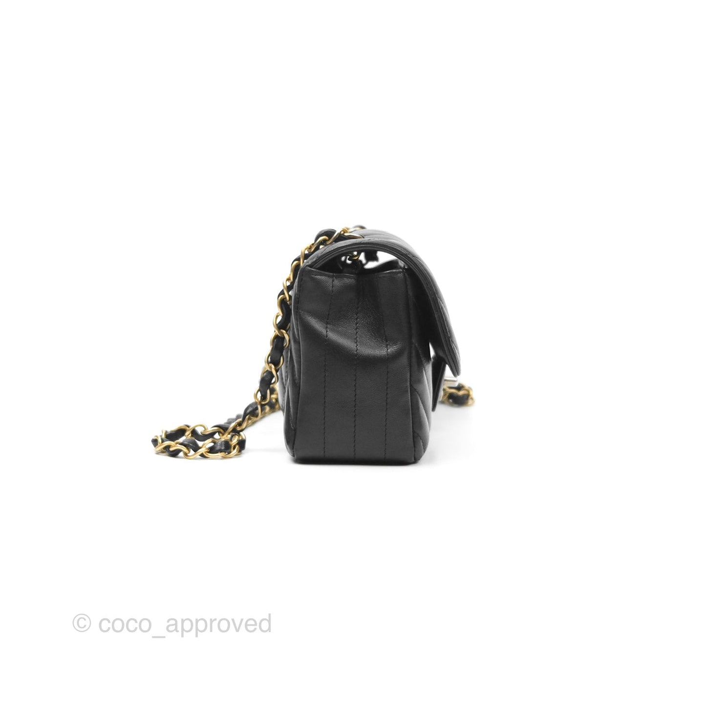 Chanel Chevron Mini Rectangular Black Lambskin Aged Gold Hardware