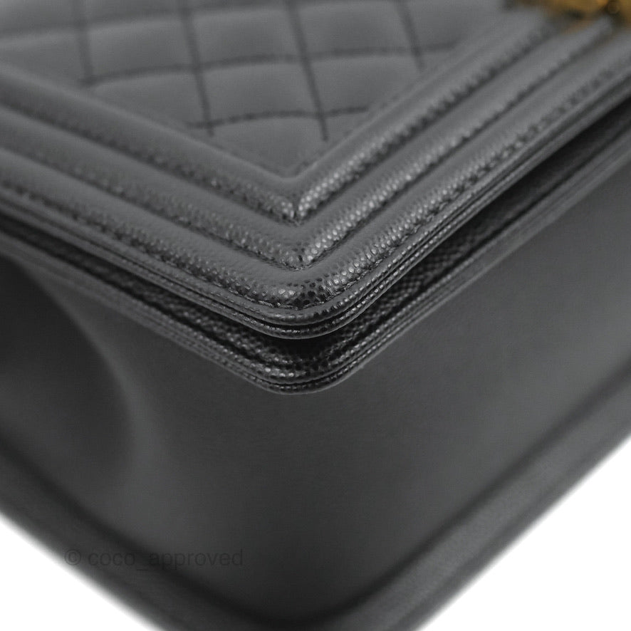 Chanel Quilted Medium Boy Black Caviar Aged Gold Hardware
