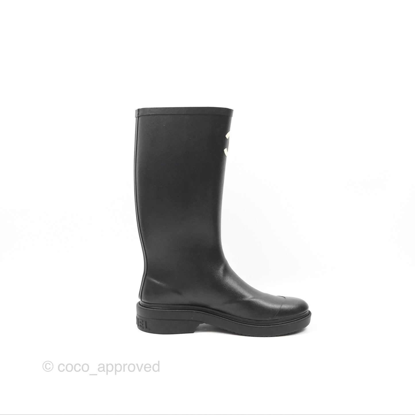 Chanel CC Black Rubber Rain Boots Size 37