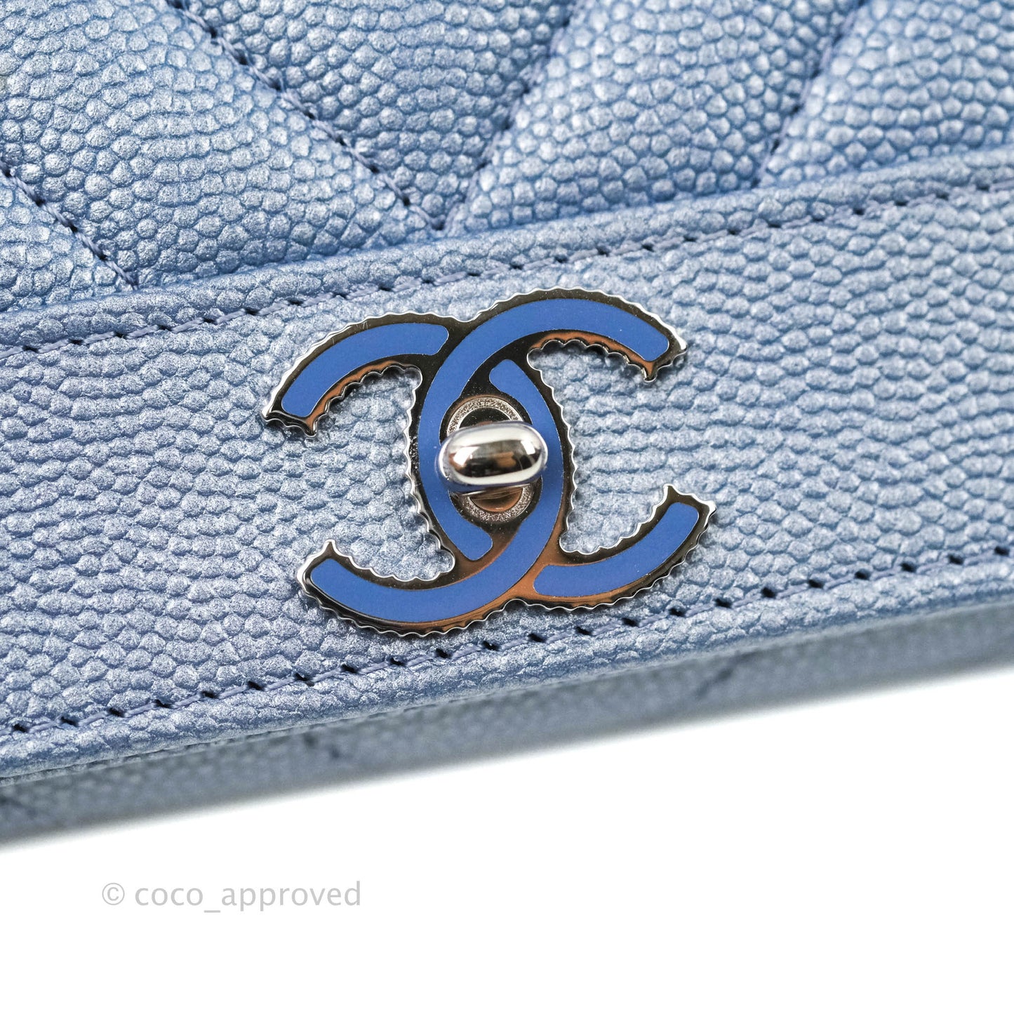 Chanel Chevron Mademoiselle Wallet Iridescent Blue Caviar Silver Hardware