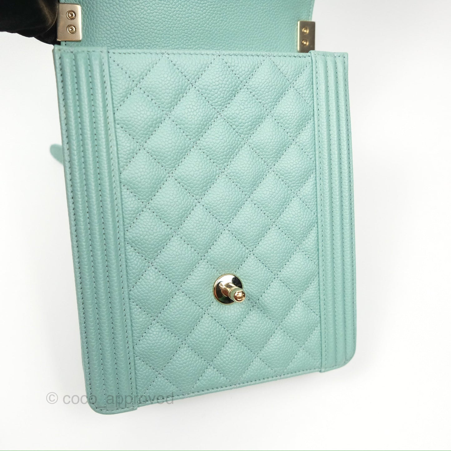Chanel Quilted North South Boy Flap Tiffany Green Caviar Gold Hardware