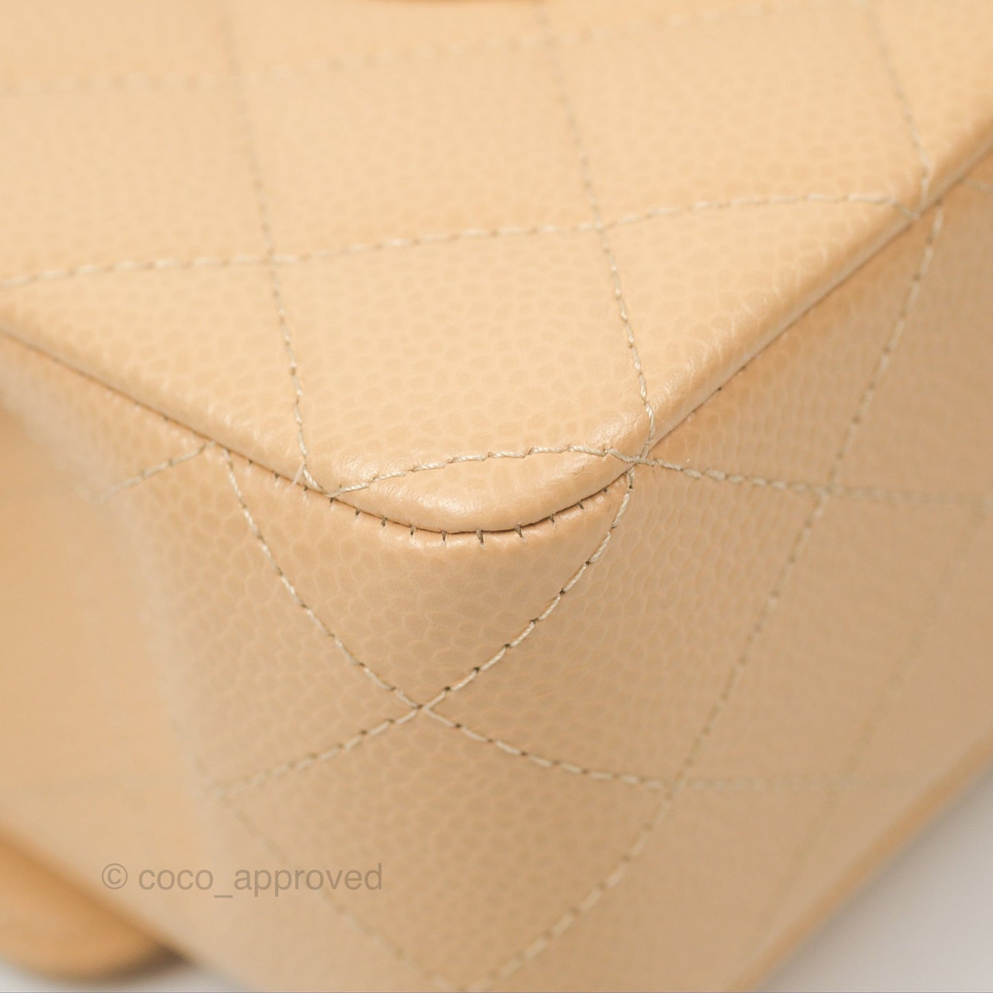 Chanel Classic M/L Medium Flap Quilted Beige Caviar Silver Hardware