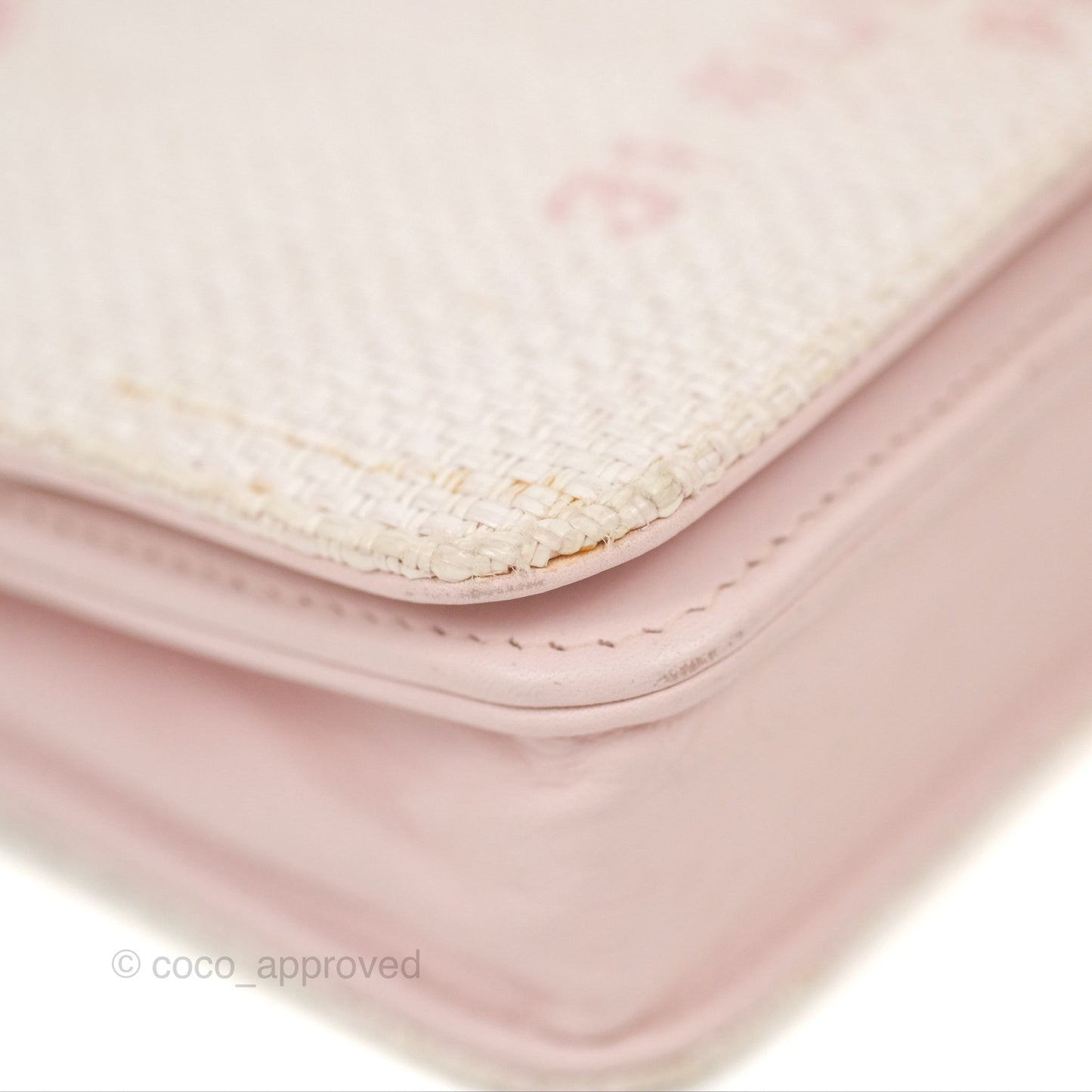 Chanel Deauville Wallet On Chain WOC Pink Canvas Silver Hardware