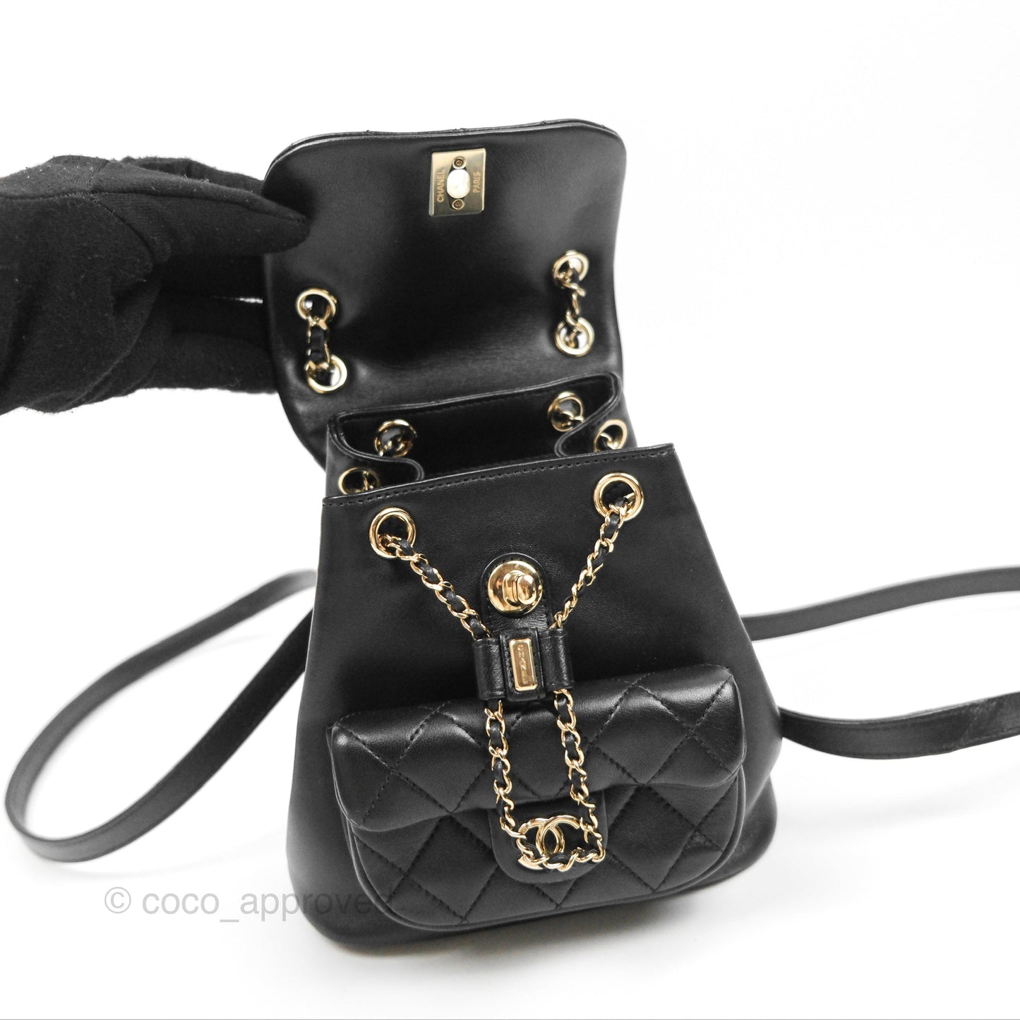 Chanel Quilted Small Duma Drawstring Backpack Black Calfskin Gold Hardware
