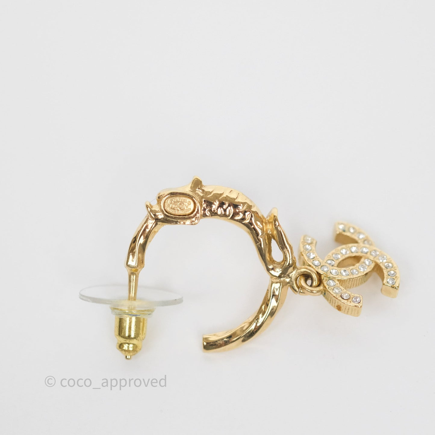 Chanel CC Crystal Hoop Earrings Gold Tone 23V