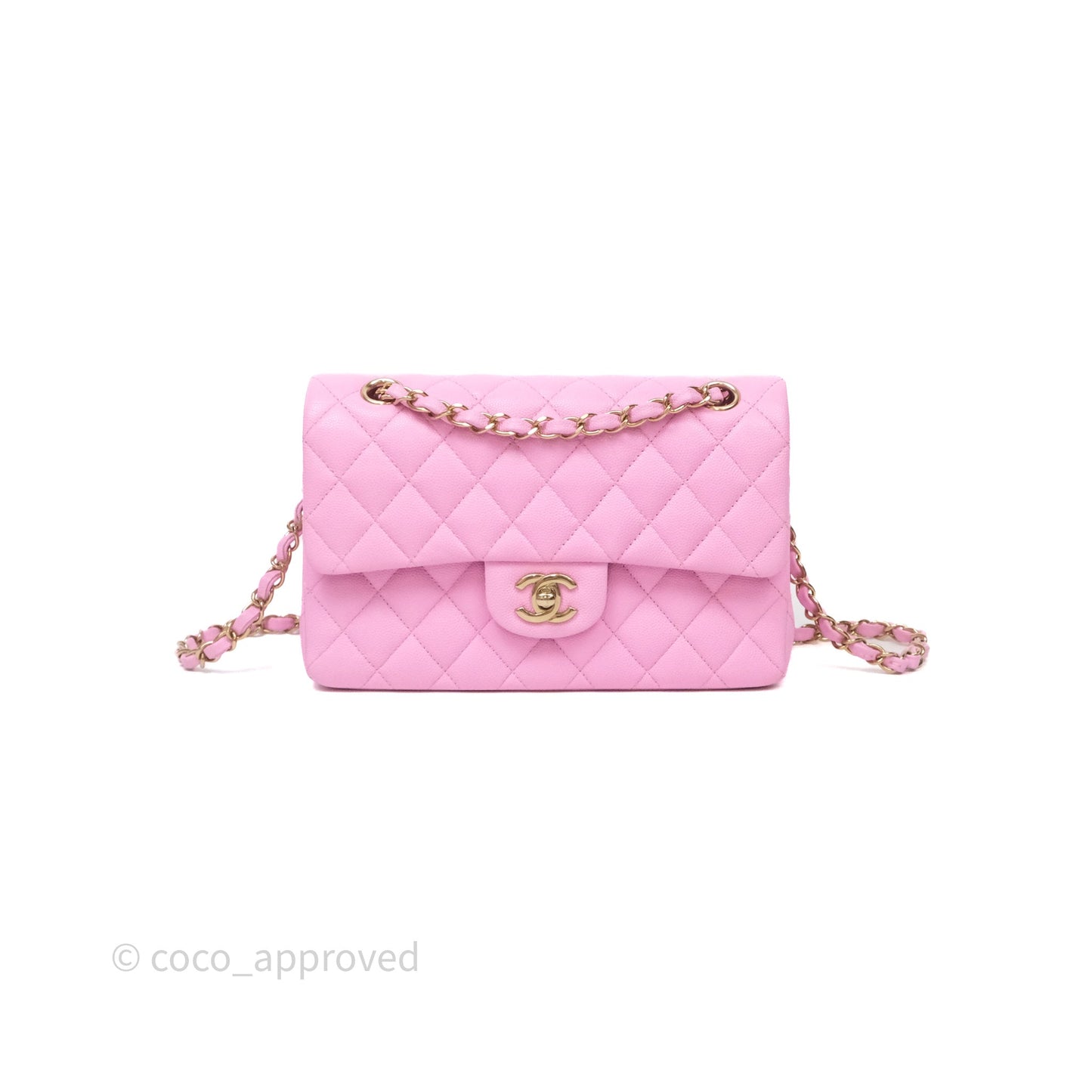 Chanel Small Classic Flap Quilted Pink Caviar Gold Hardware