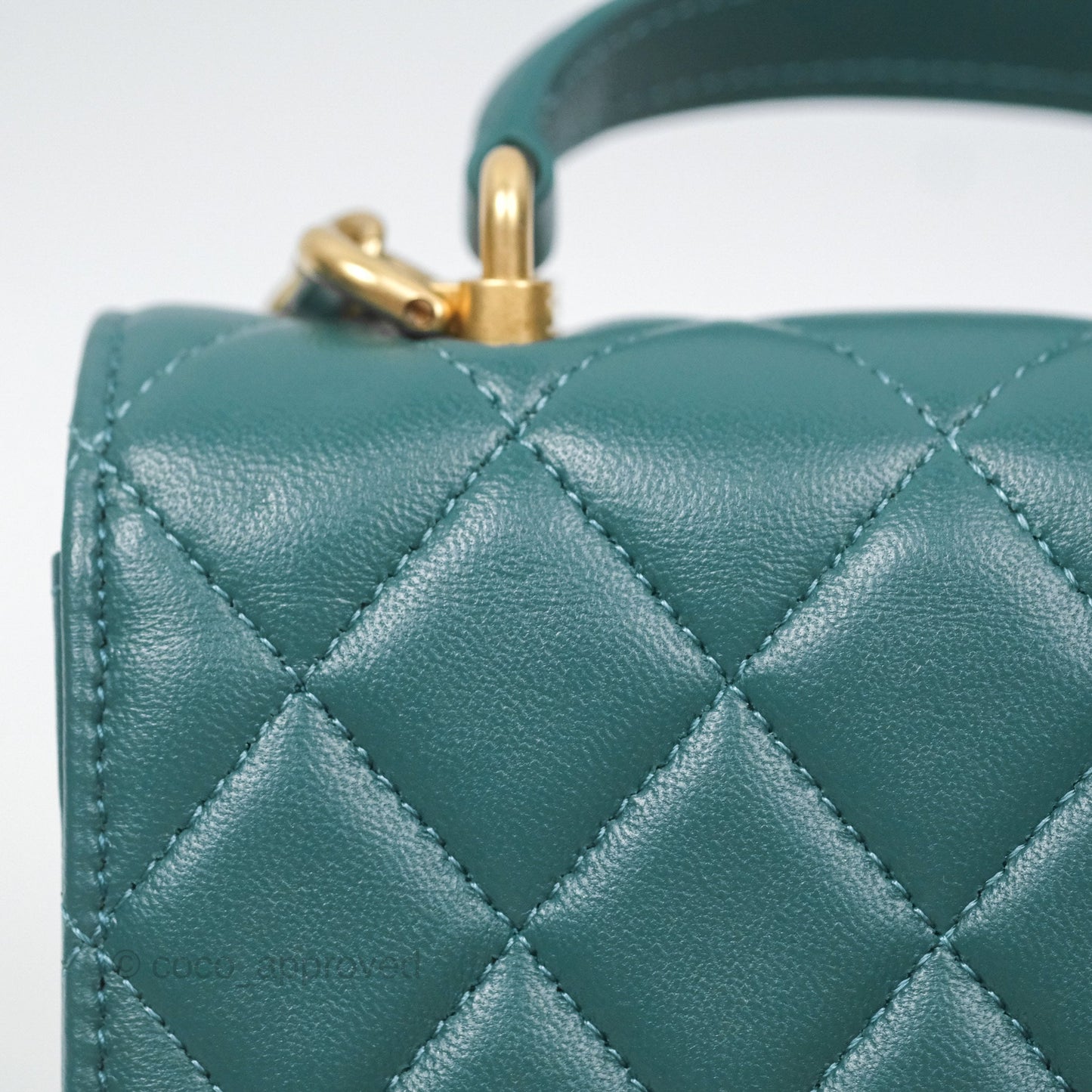Chanel Mini Handle Clutch With Chain Green Lambskin Aged Gold Hardware