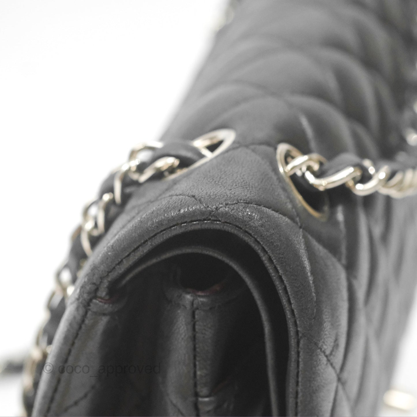 Chanel Classic M/L Medium Flap Quilted Black Lambskin Silver Hardware