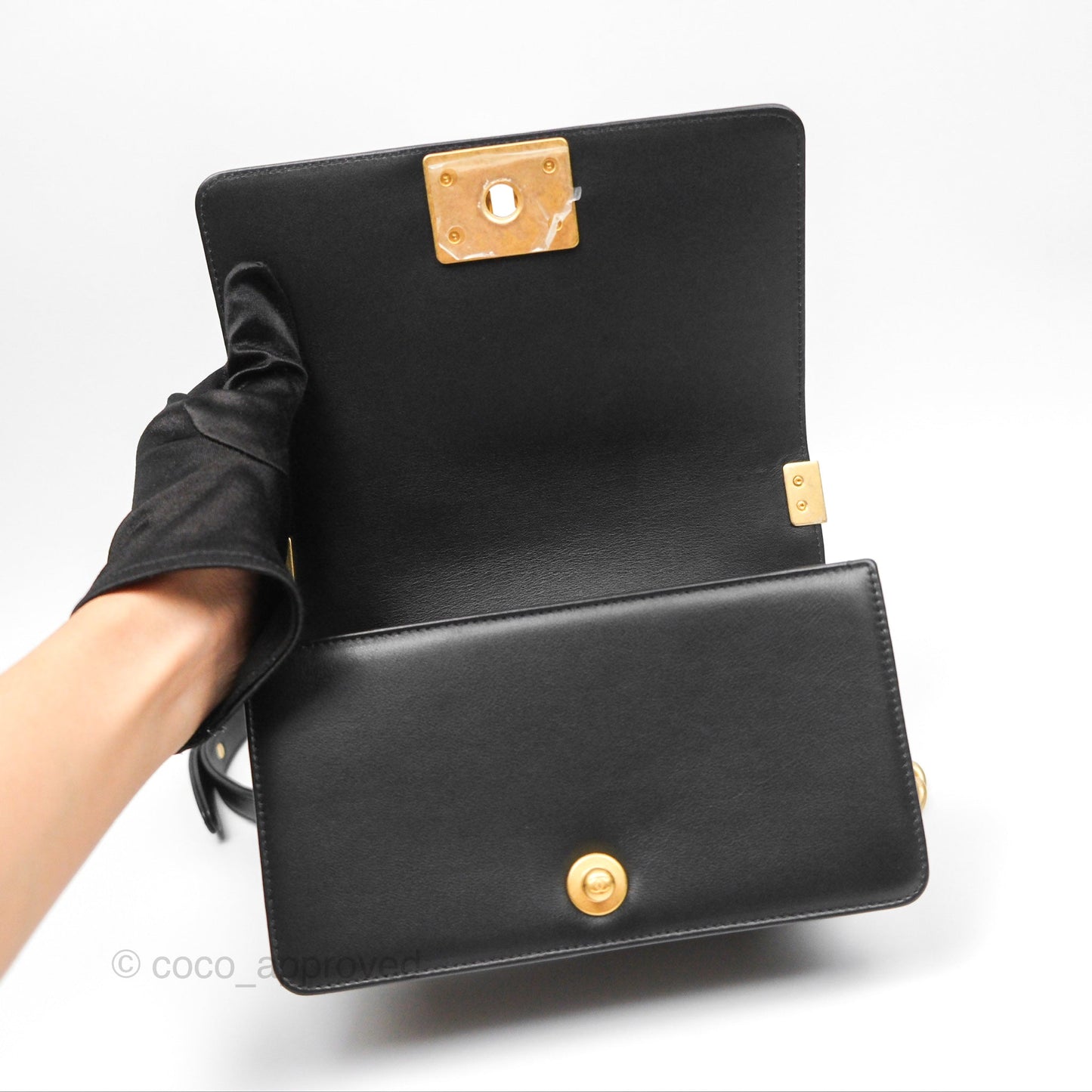 Chanel Small Boy Quilted Black Calfskin Aged Gold Hardware