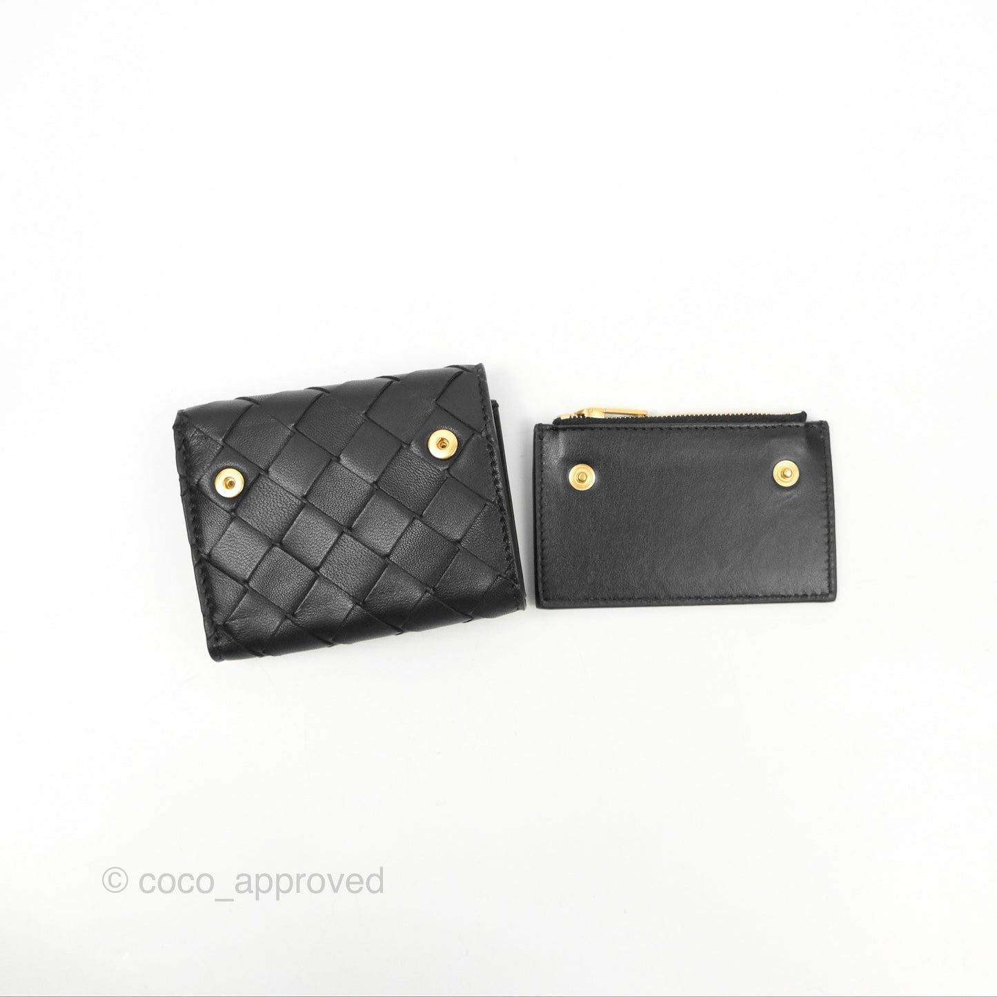 Bottega Veneta Black Small Intrecciato Tri-Fold Zip Wallet