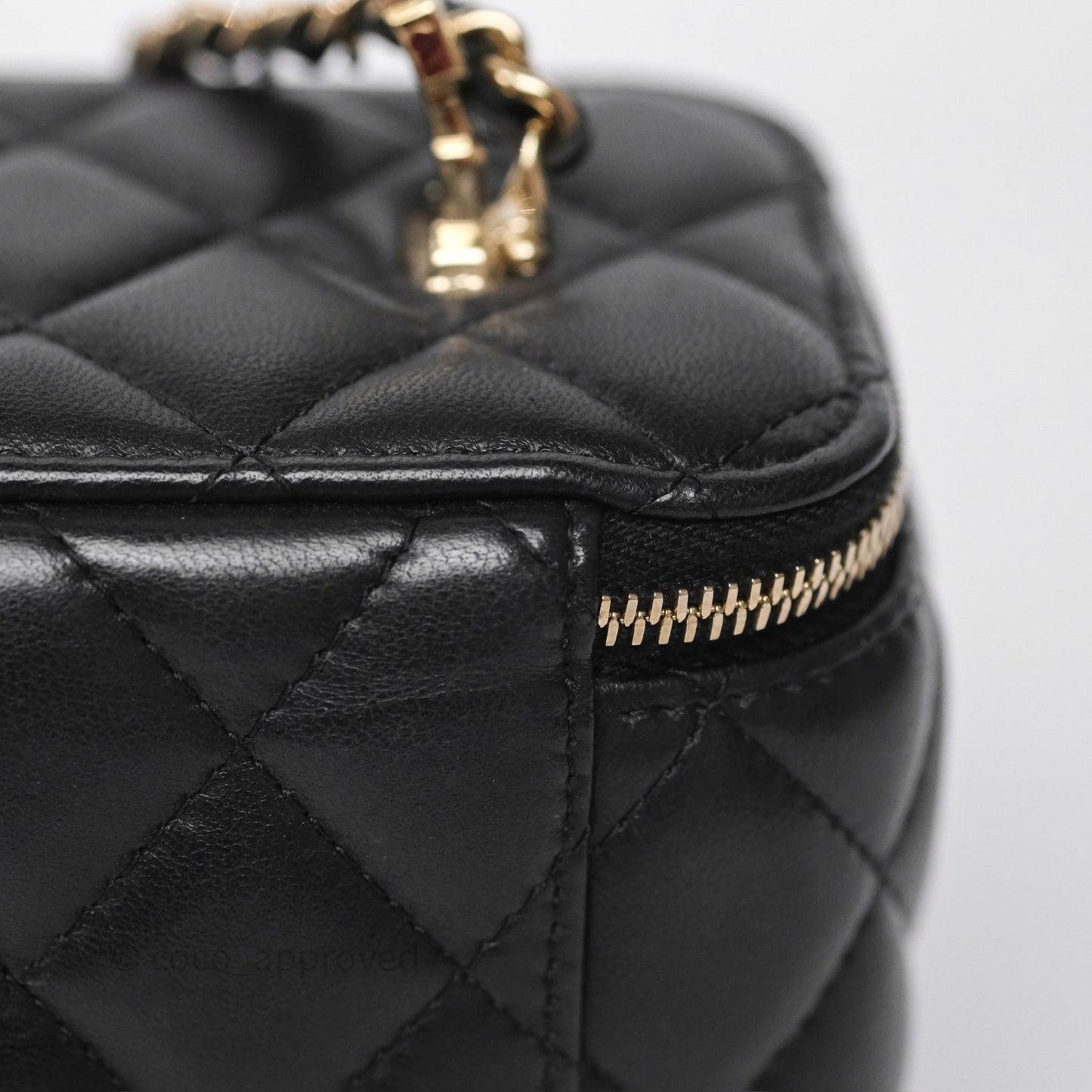 Chanel Crystals Top Handle Vanity Rectangular Black Lambskin Gold Hardware