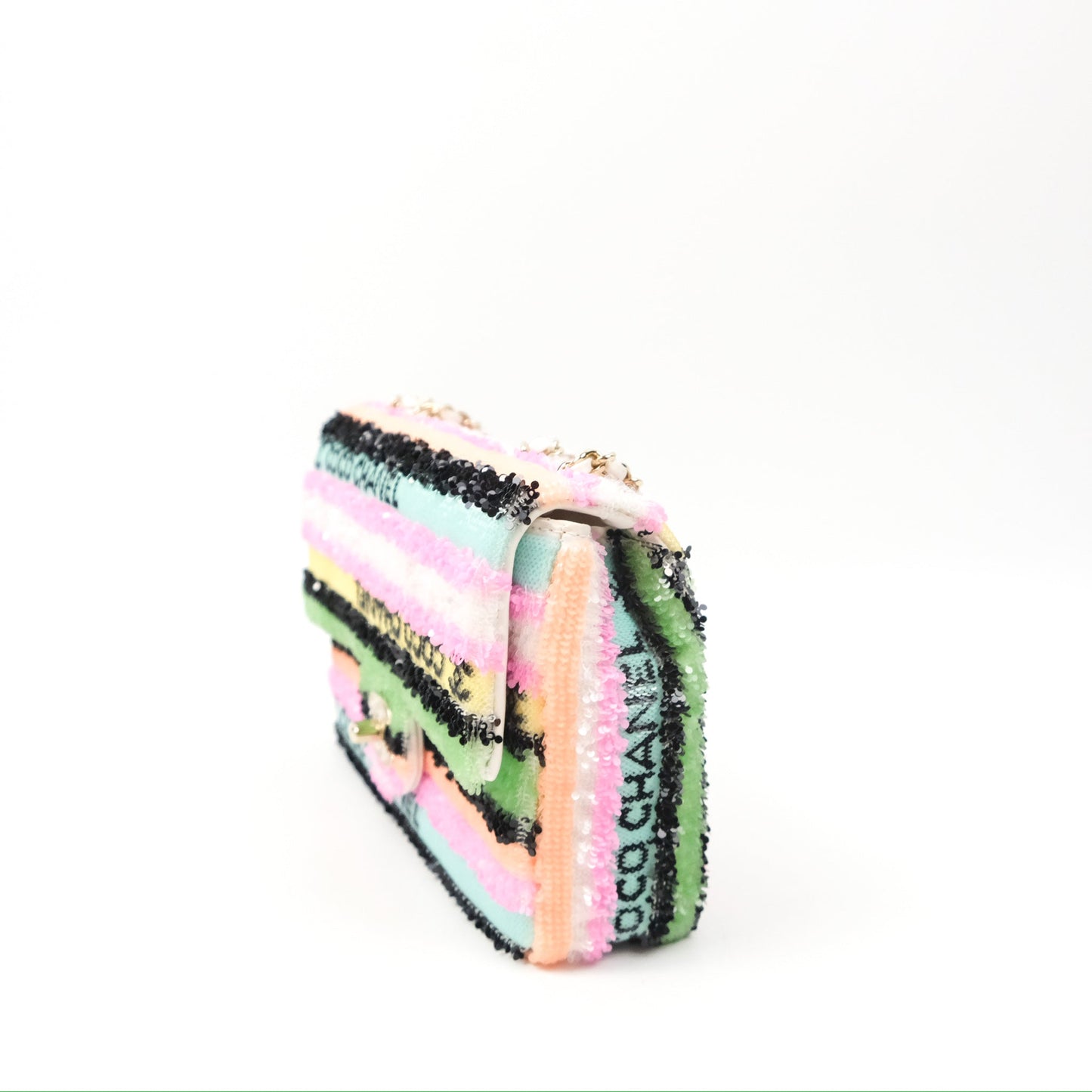 Chanel Mini Sequins Logo Flap Bag Multicolour Gold Hardware 22S