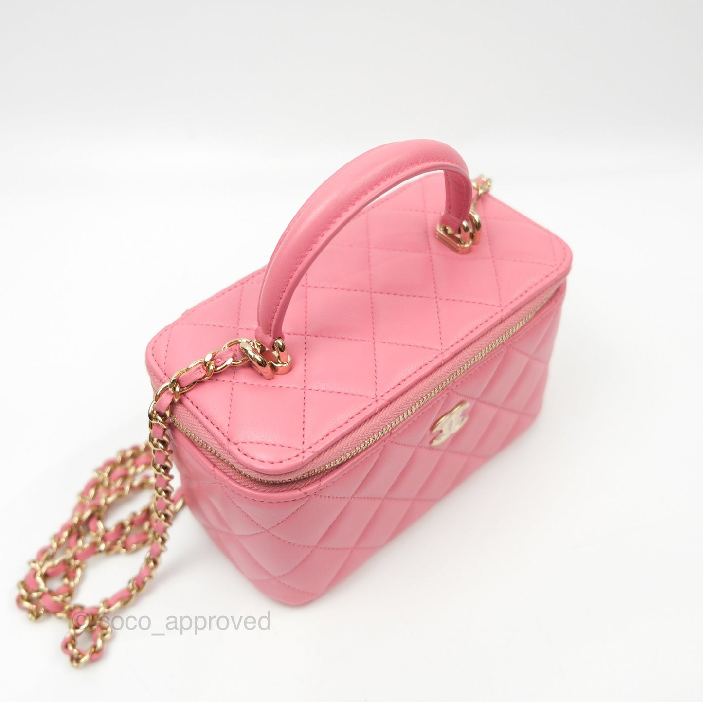 Chanel Vanity Rectangular Top Handle Pink Lambskin Gold Hardware