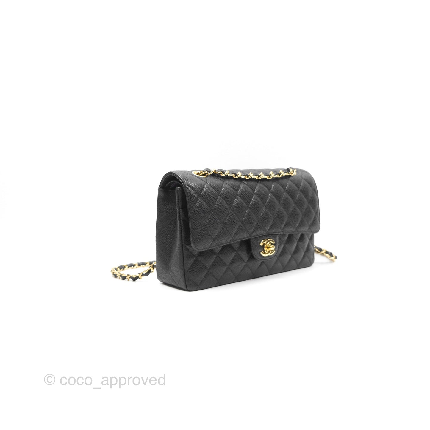 Chanel Classic M/L Medium Flap Quilted Black Caviar Gold Hardware
